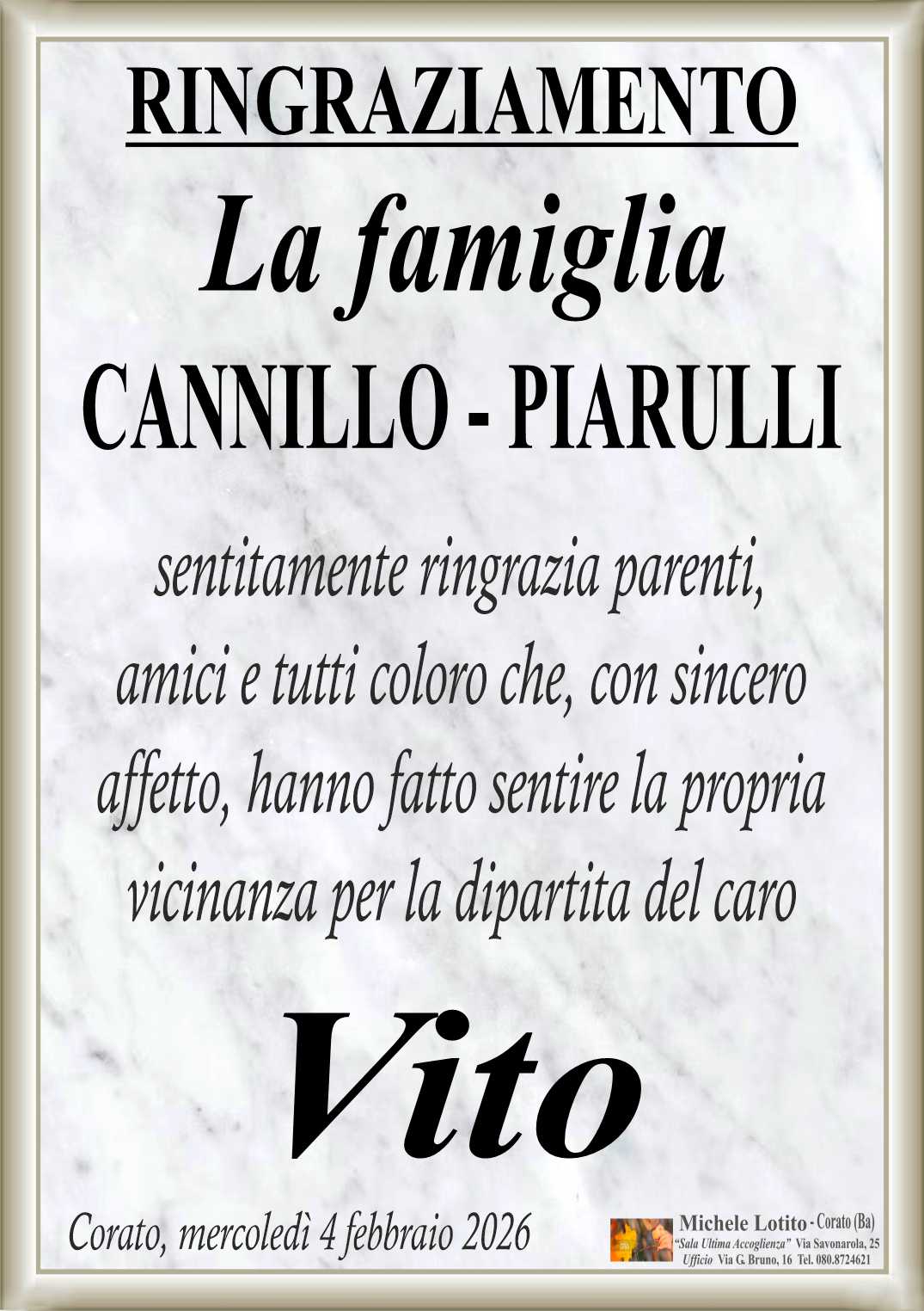 Ringraziamento VITO CANNILLO