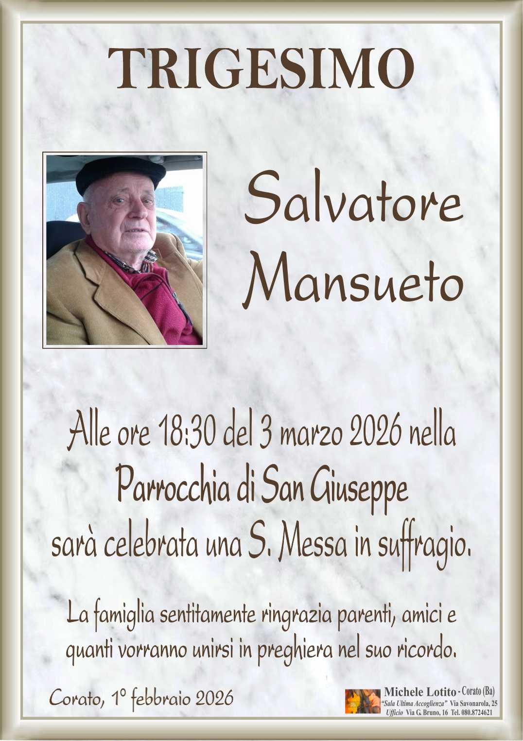 Trigesimo SALVATORE MANSUETO