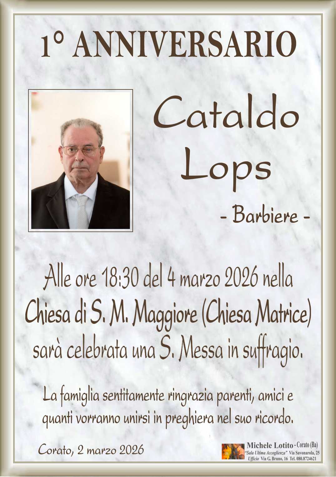 1° anniversario CATALDO LOPS – Barbiere –