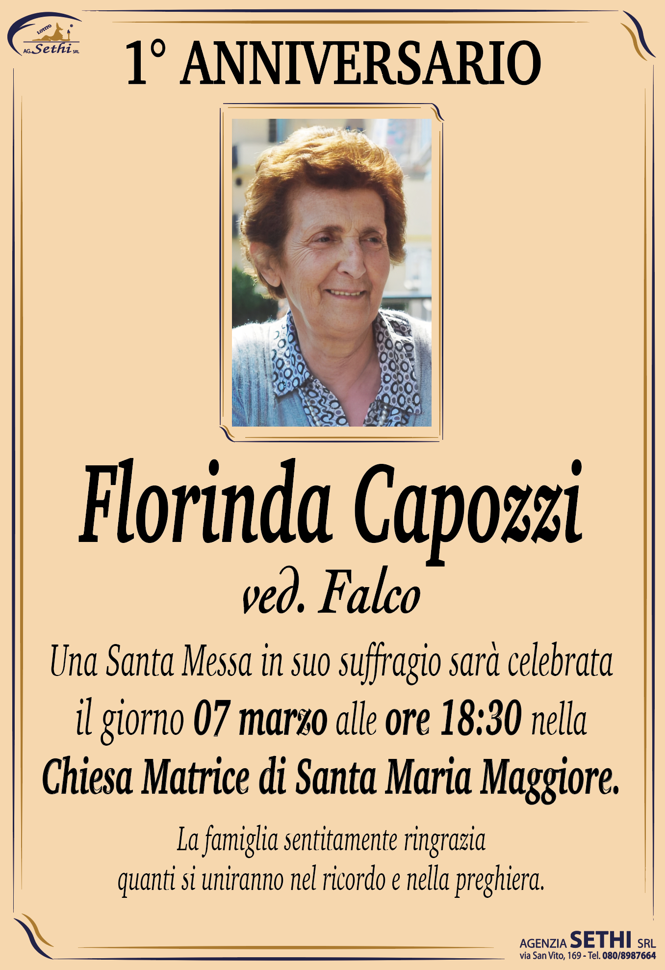 1° anniversario Florinda Capozzi ved. Falco