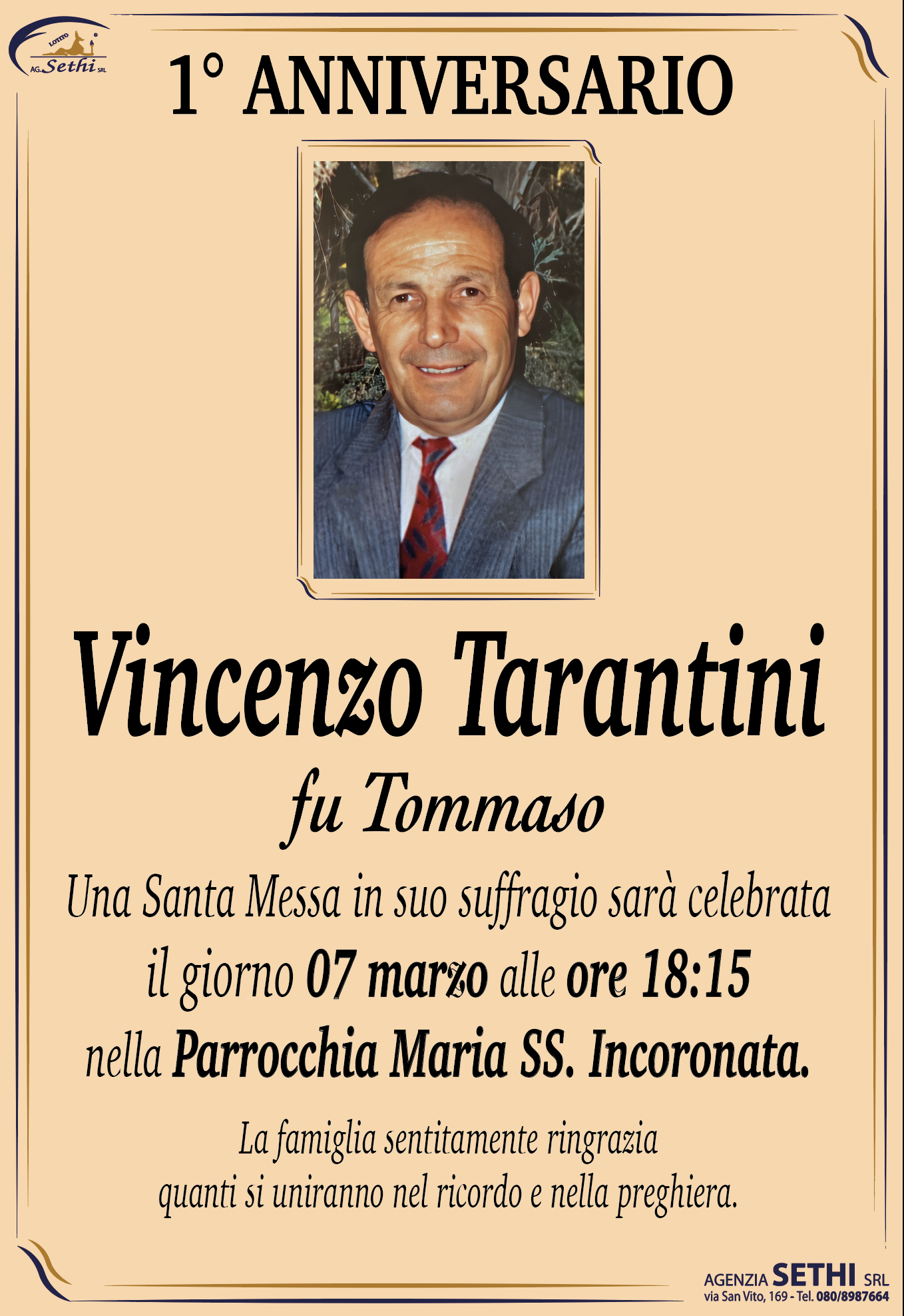 1° anniversario Vincenzo Tarantini fu Tommaso (ex commerciante auto)