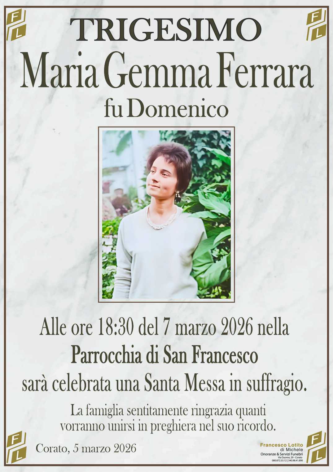 Trigesimo Maria Gemma FERRARA fu Domenico