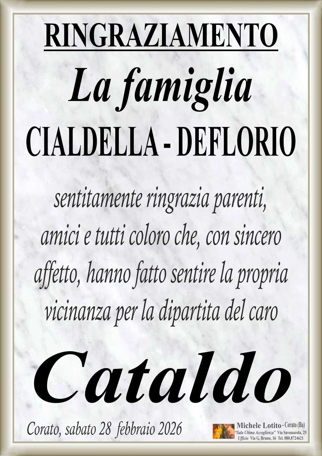 Ringraziamento CATALDO CIALDELLA