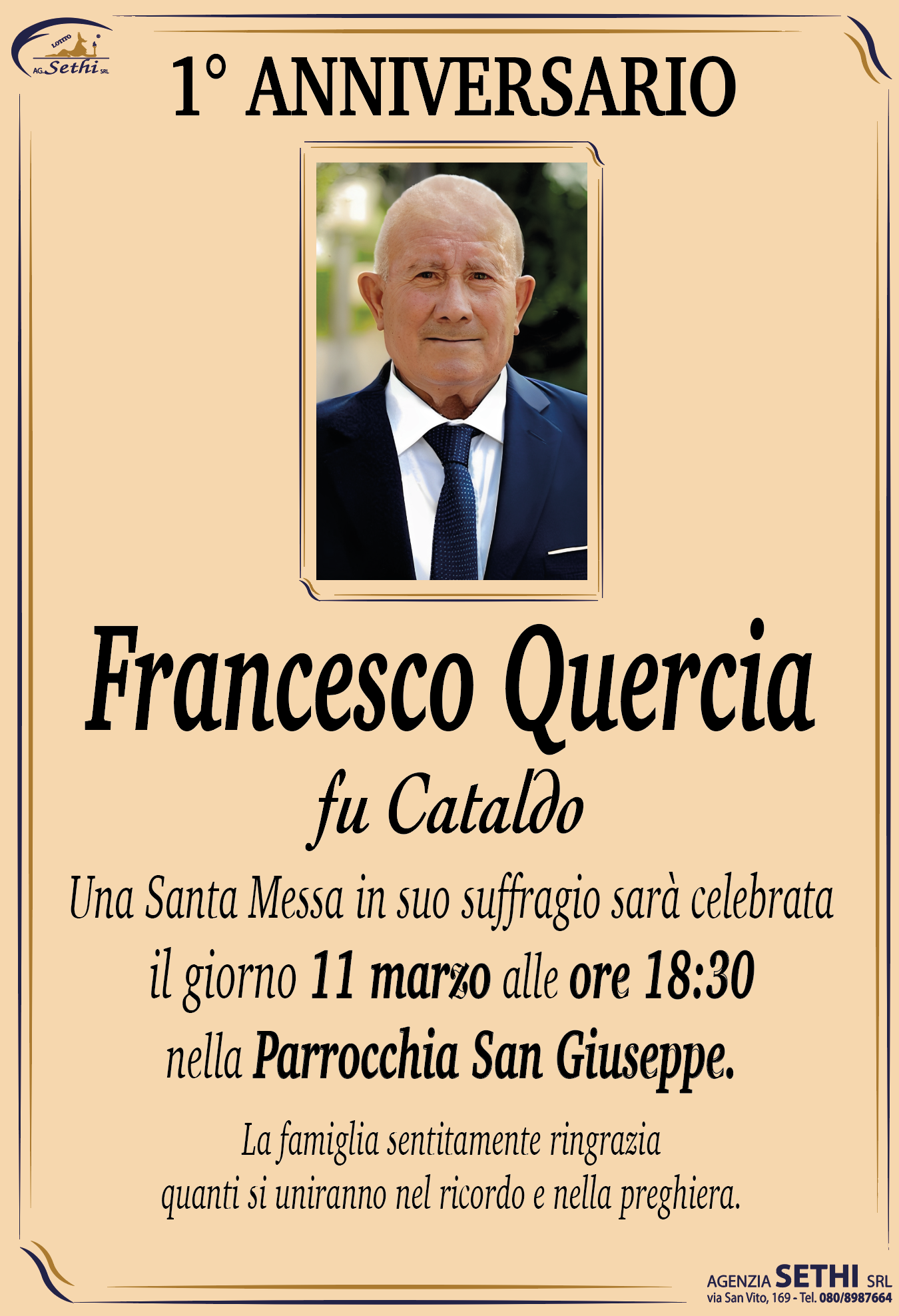1° anniversario Francesco Quercia fu Cataldo