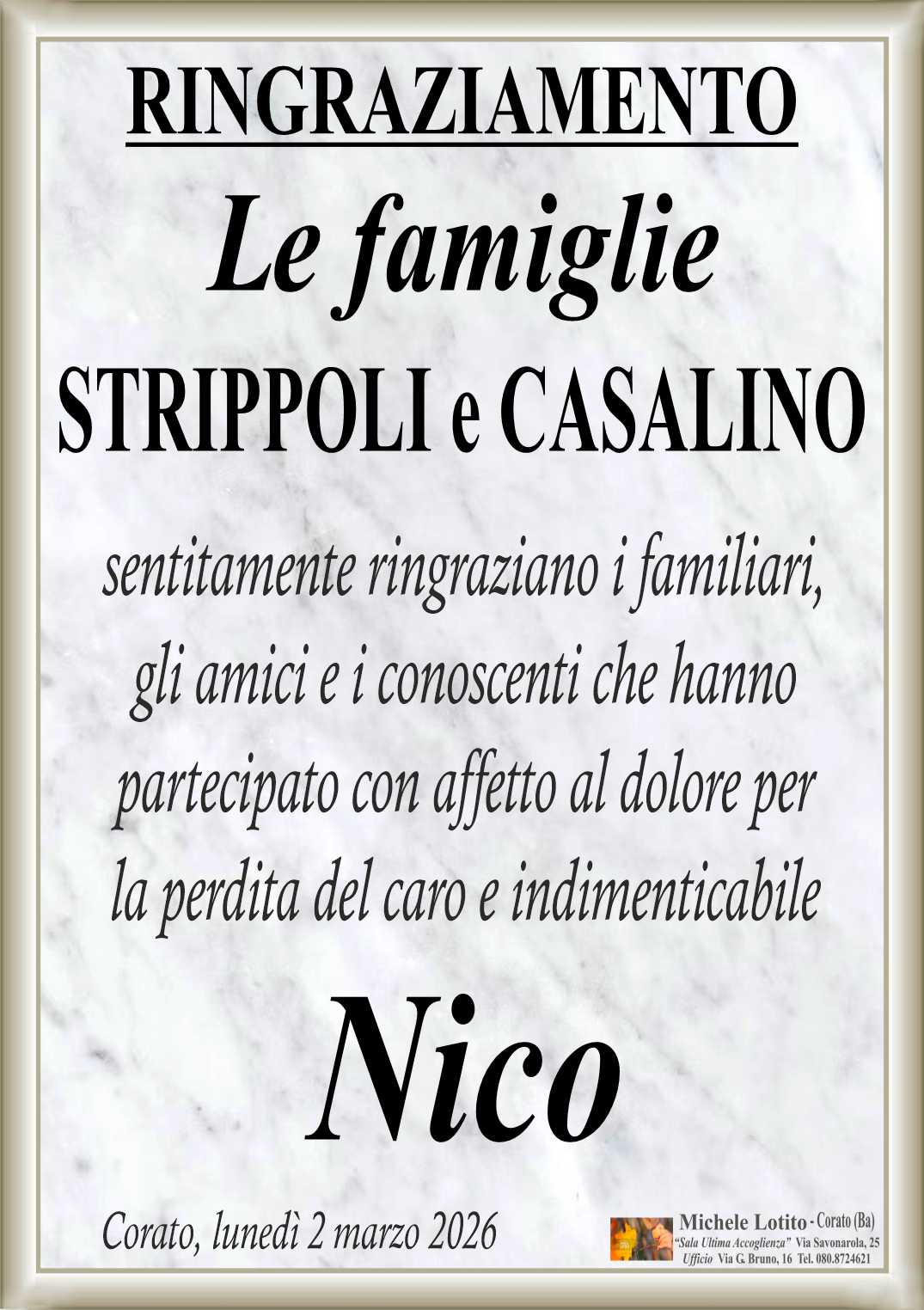 Ringraziamento NICO STRIPPOLI