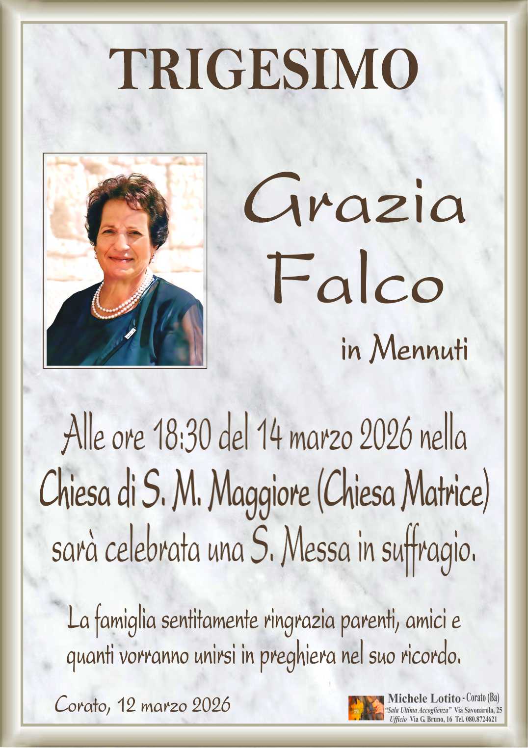 Trigesimo GRAZIA FALCO in Mennuti