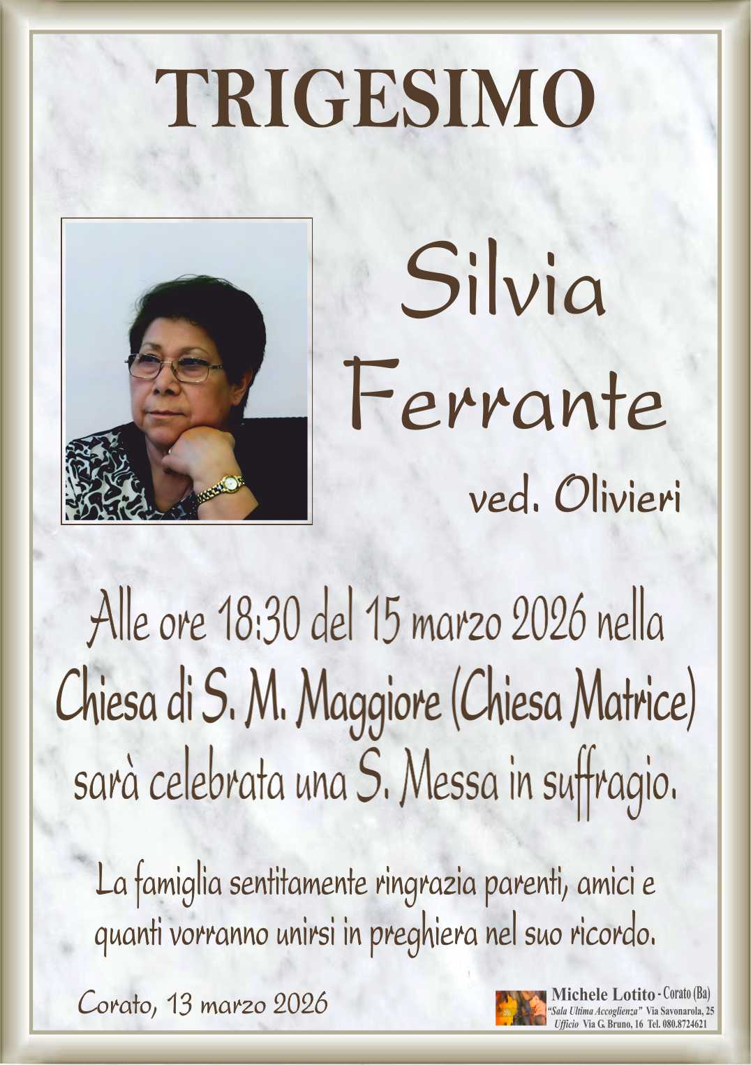 Trigesimo SILVIA FERRANTE ved. Olivieri