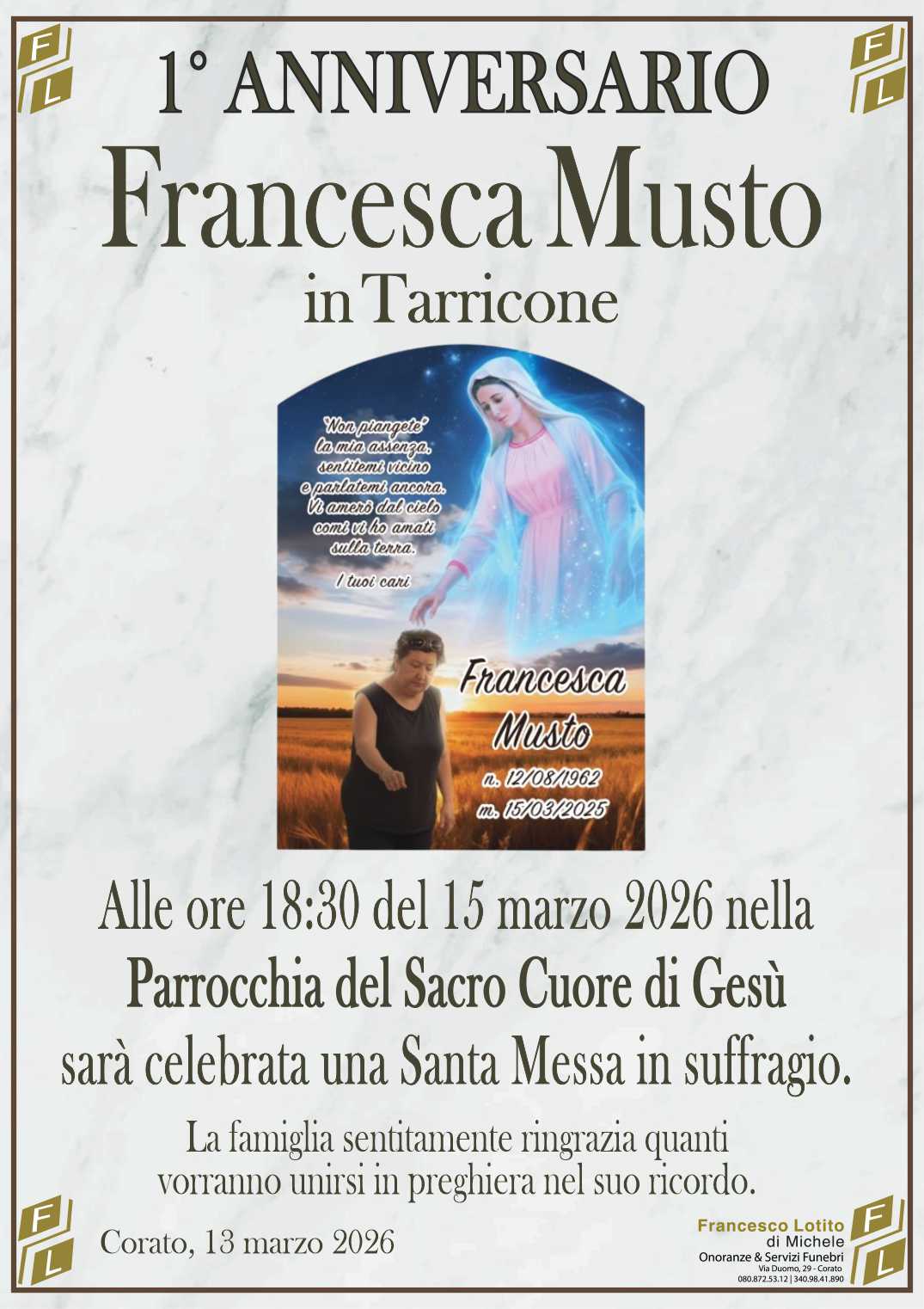 1° anniversario Francesca MUSTO in TARRICONE