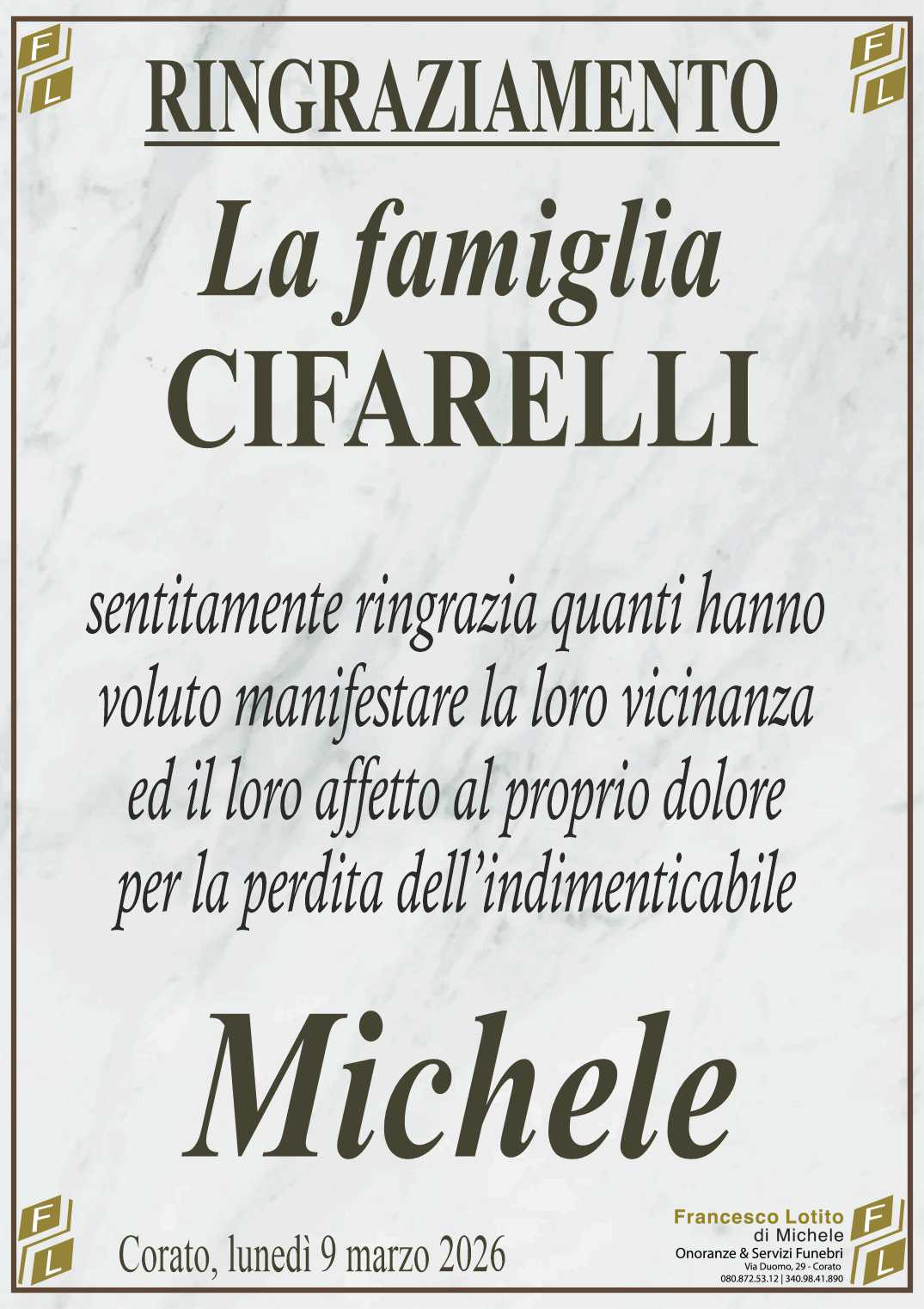Ringraziamento Michele CIFARELLI