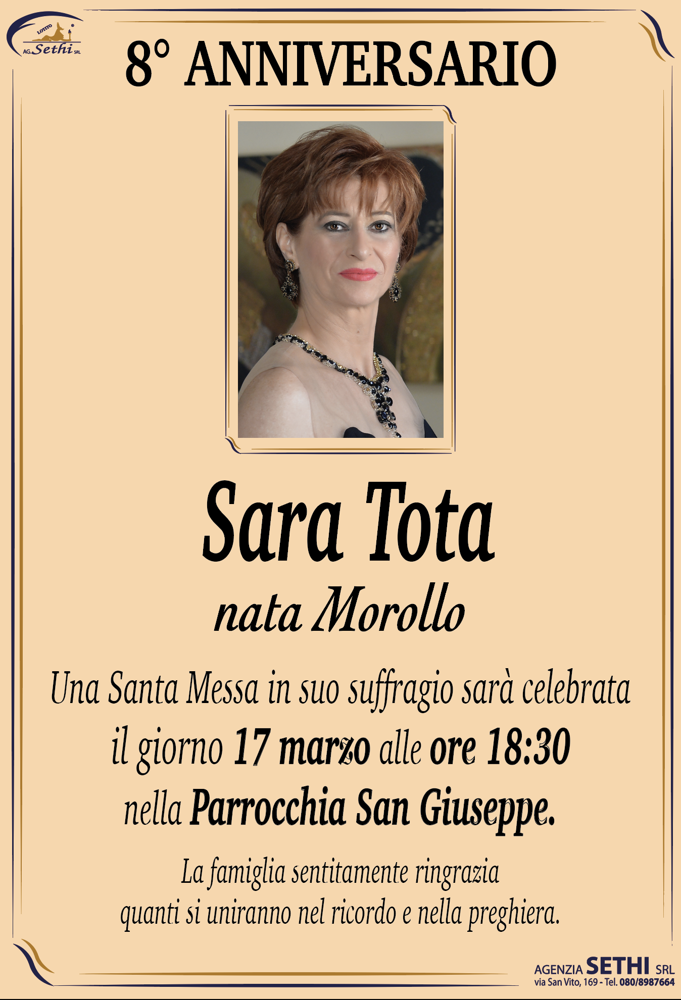 8° anniversario Sara Tota nata Morollo