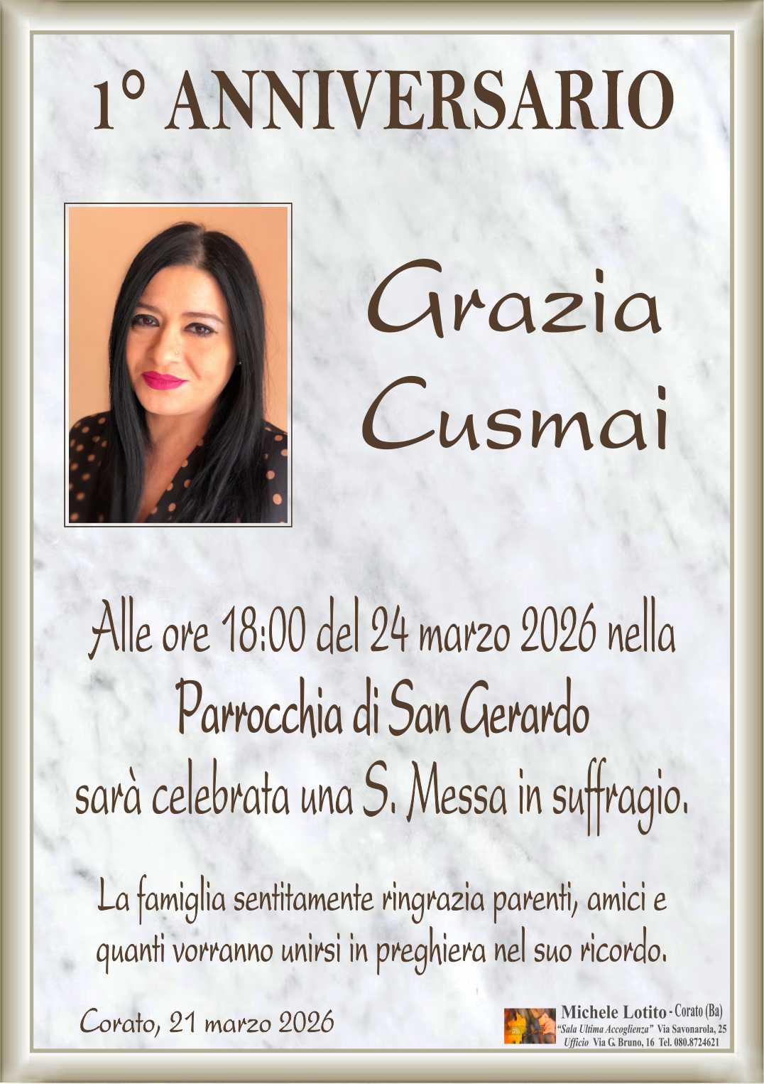 1° anniversario) GRAZIA CUSMAI
