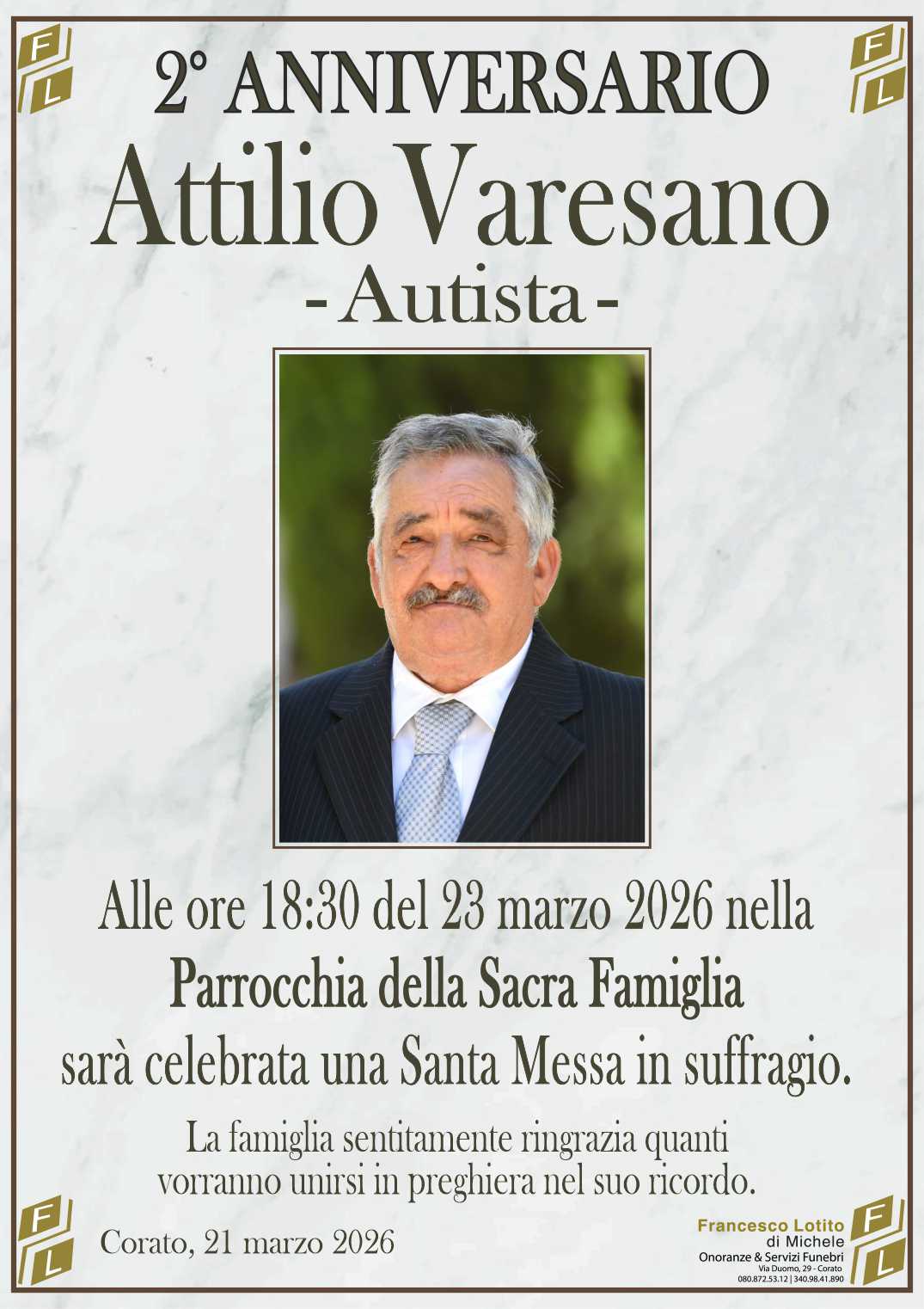 2° anniversario Attilio VARESANO – Autista –