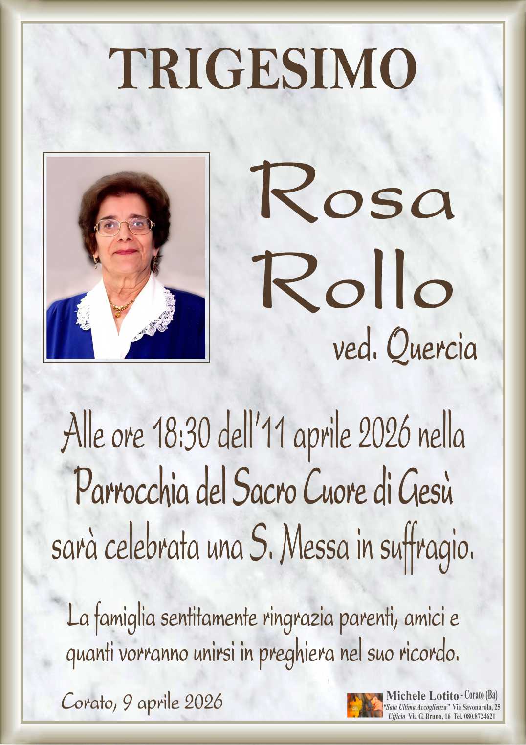 Trigesimo ROSA ROLLO ved. Quercia