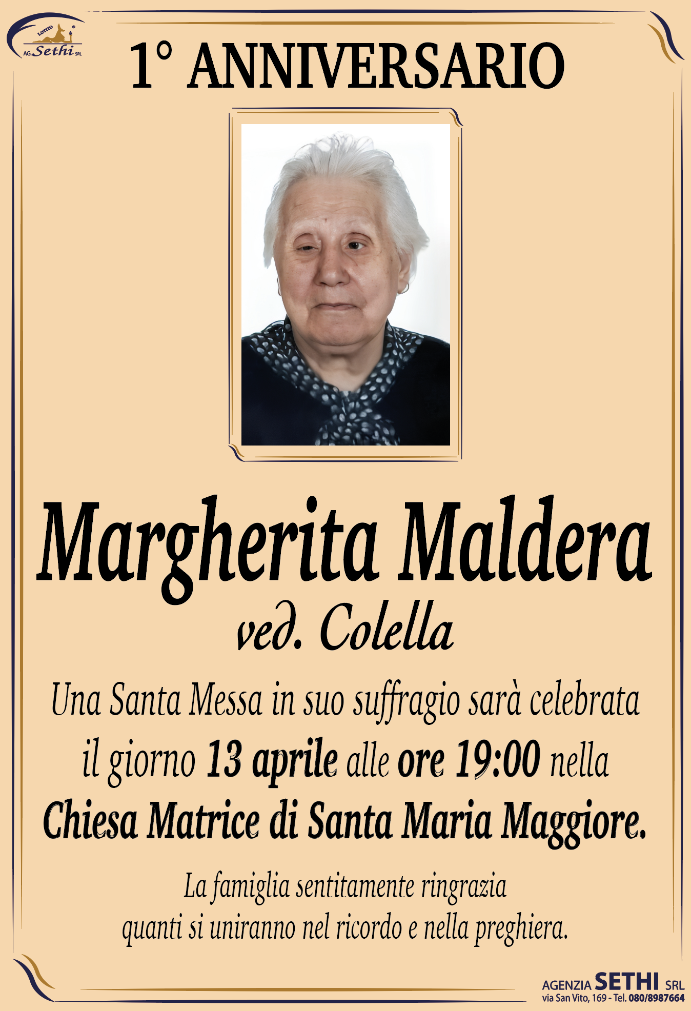 1° anniversario Margherita Maldera ved. Colella