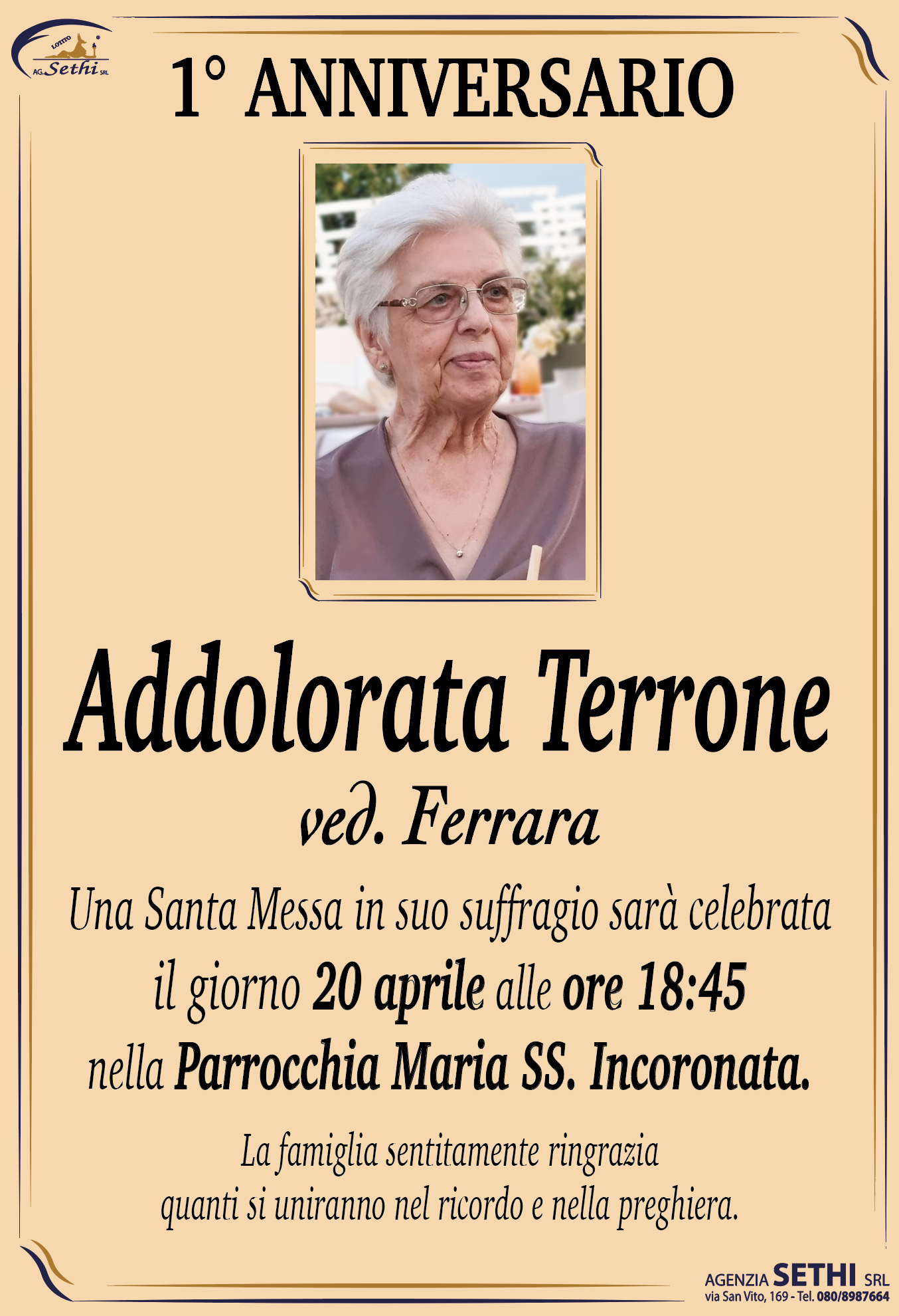 1° anniversario Addolorata Terrone ved. Ferrara
