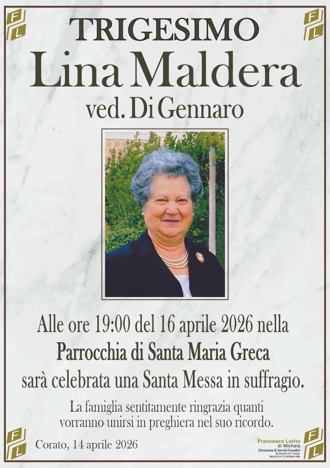 Trigesimo Lina MALDERA ved. DI GENNARO