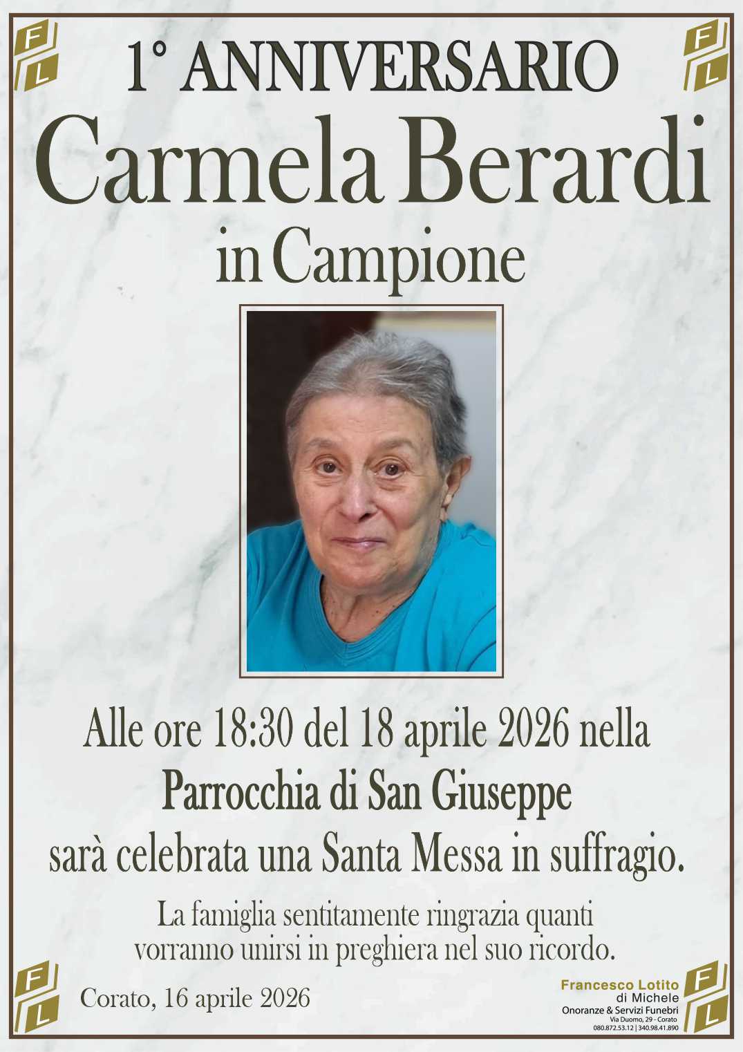 1° anniversario Carmela BERARDI in CAMPIONE