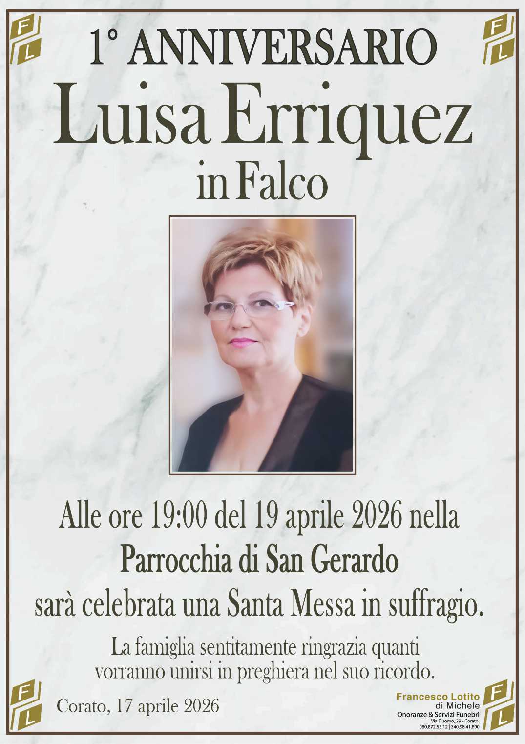 1° anniversario Luisa ERRIQUEZ in FALCO