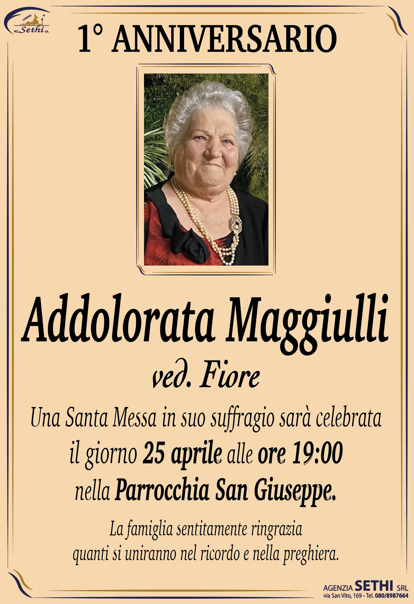 1° anniversario Addolorata Maggiulli ved. Fiore