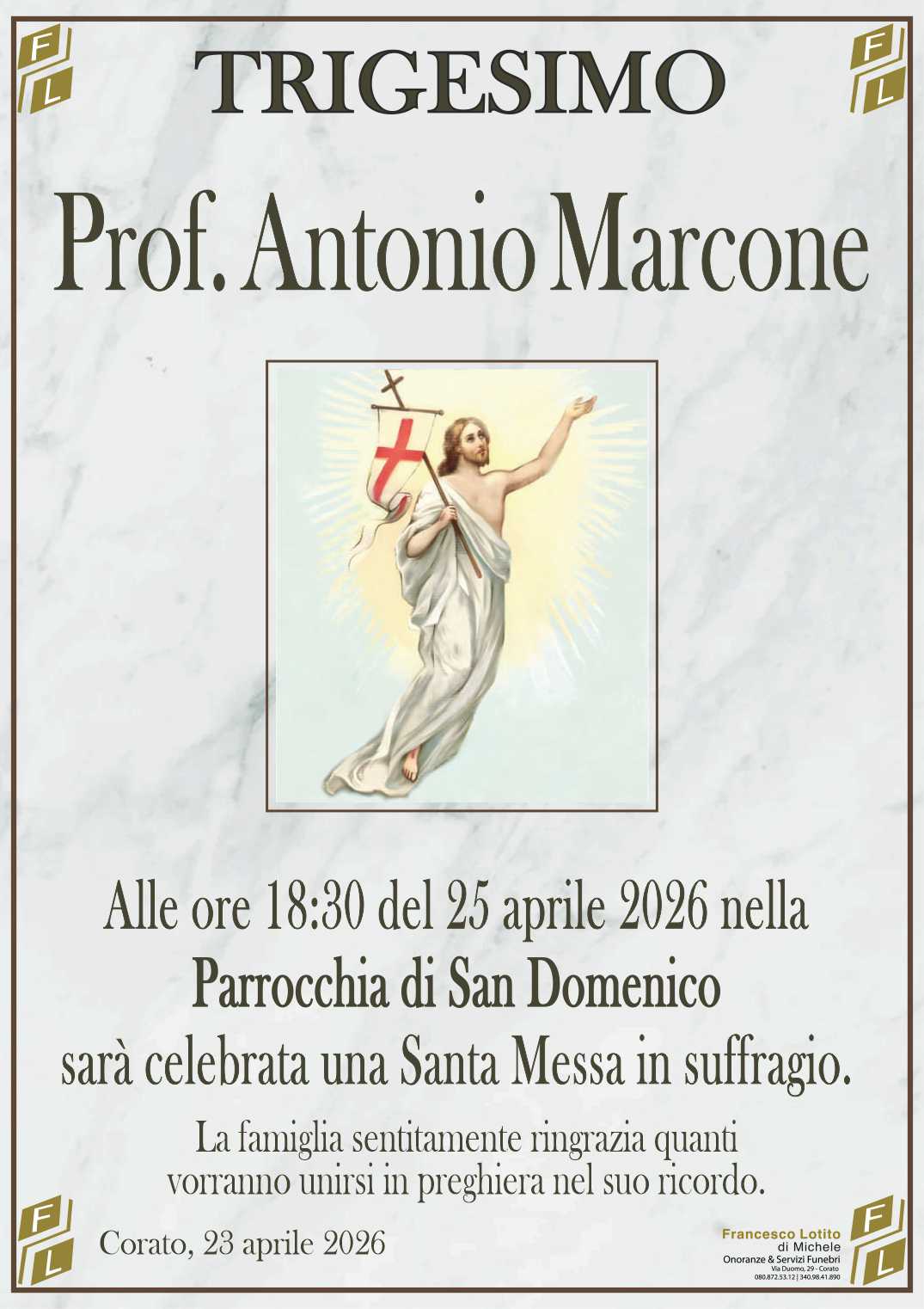 Trigesimo Prof. Antonio MARCONE