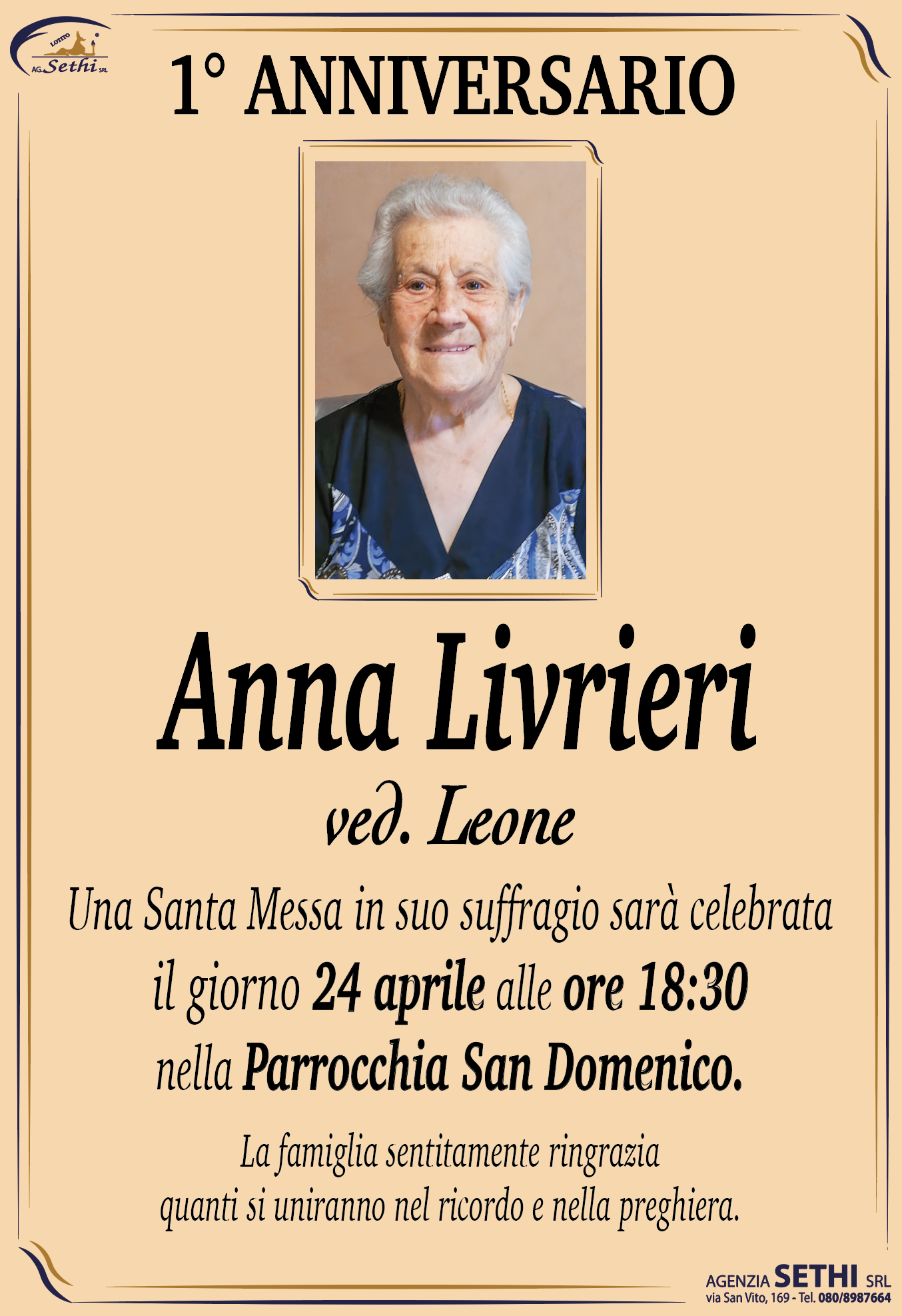 1° anniversario Anna Livrieri ved. Leone