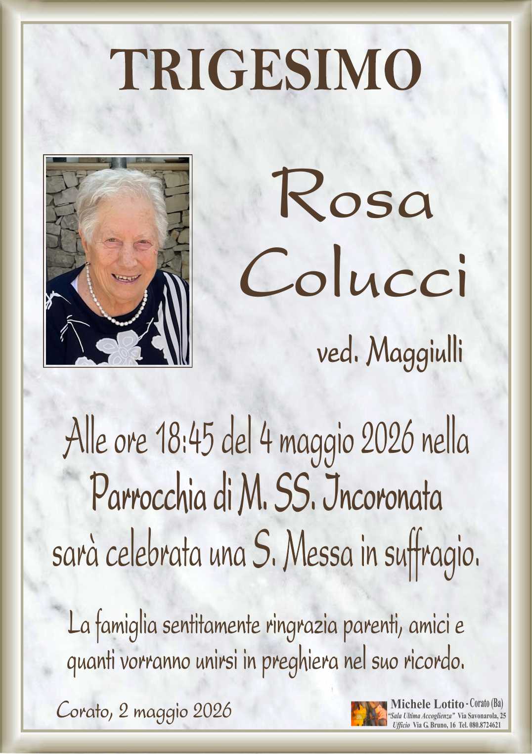 Trigesimo ROSA COLUCCI ved. Maggiulli
