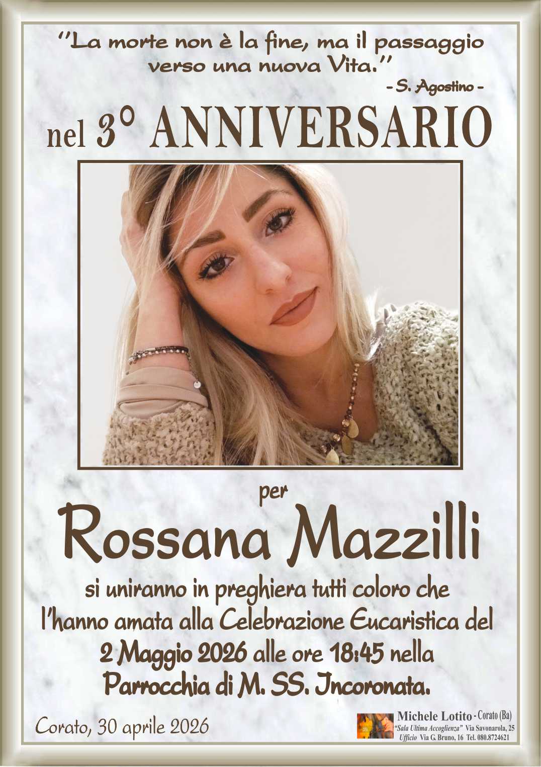 3° anniversario ROSSANA MAZZILLI