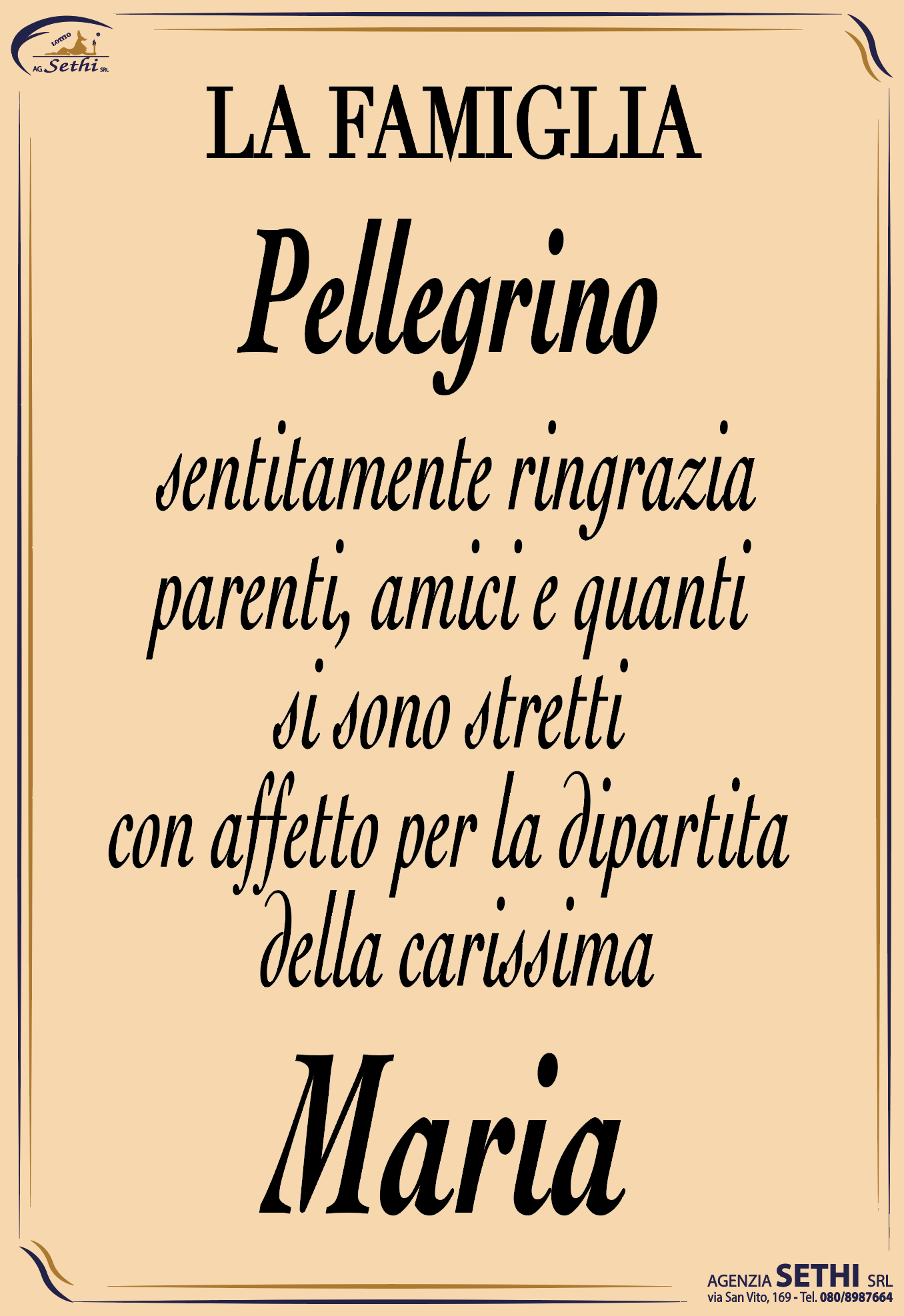 Ringraziamento Maria Gammariello in Pellegrino