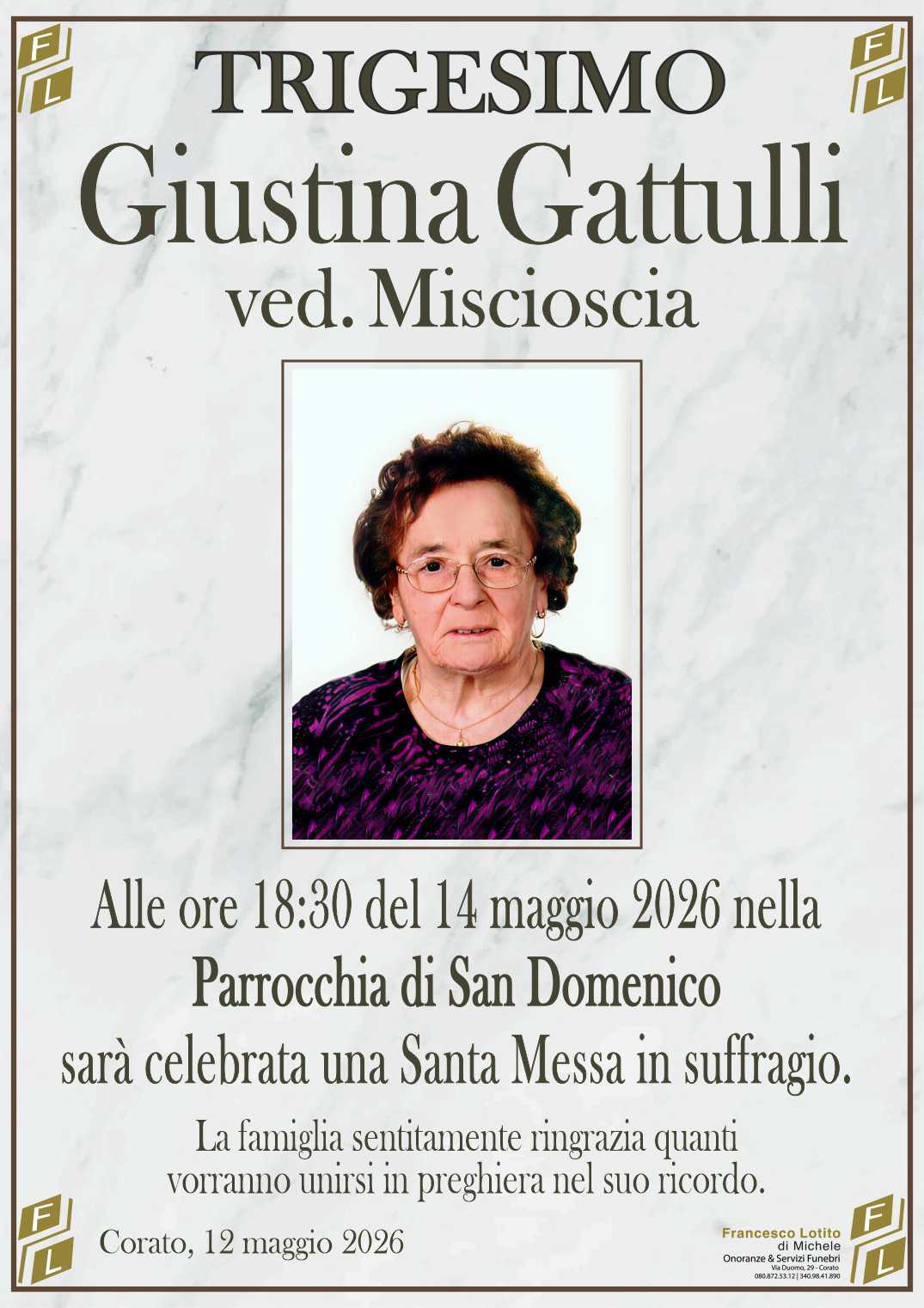 Trigesimo Giustina GATTULLI ved. MISCIOSCIA