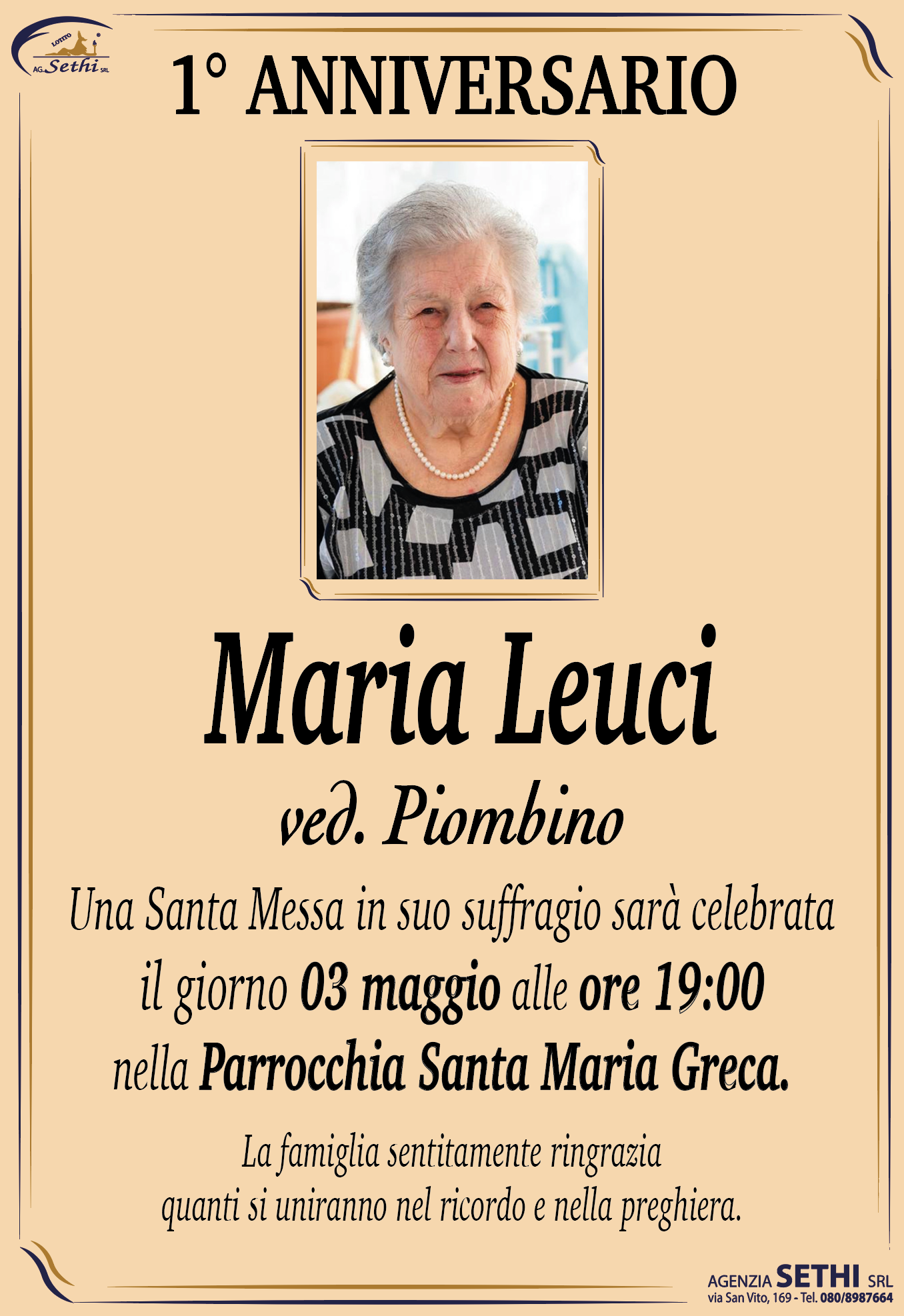 1° anniversario Maria Leuci ved. Piombino