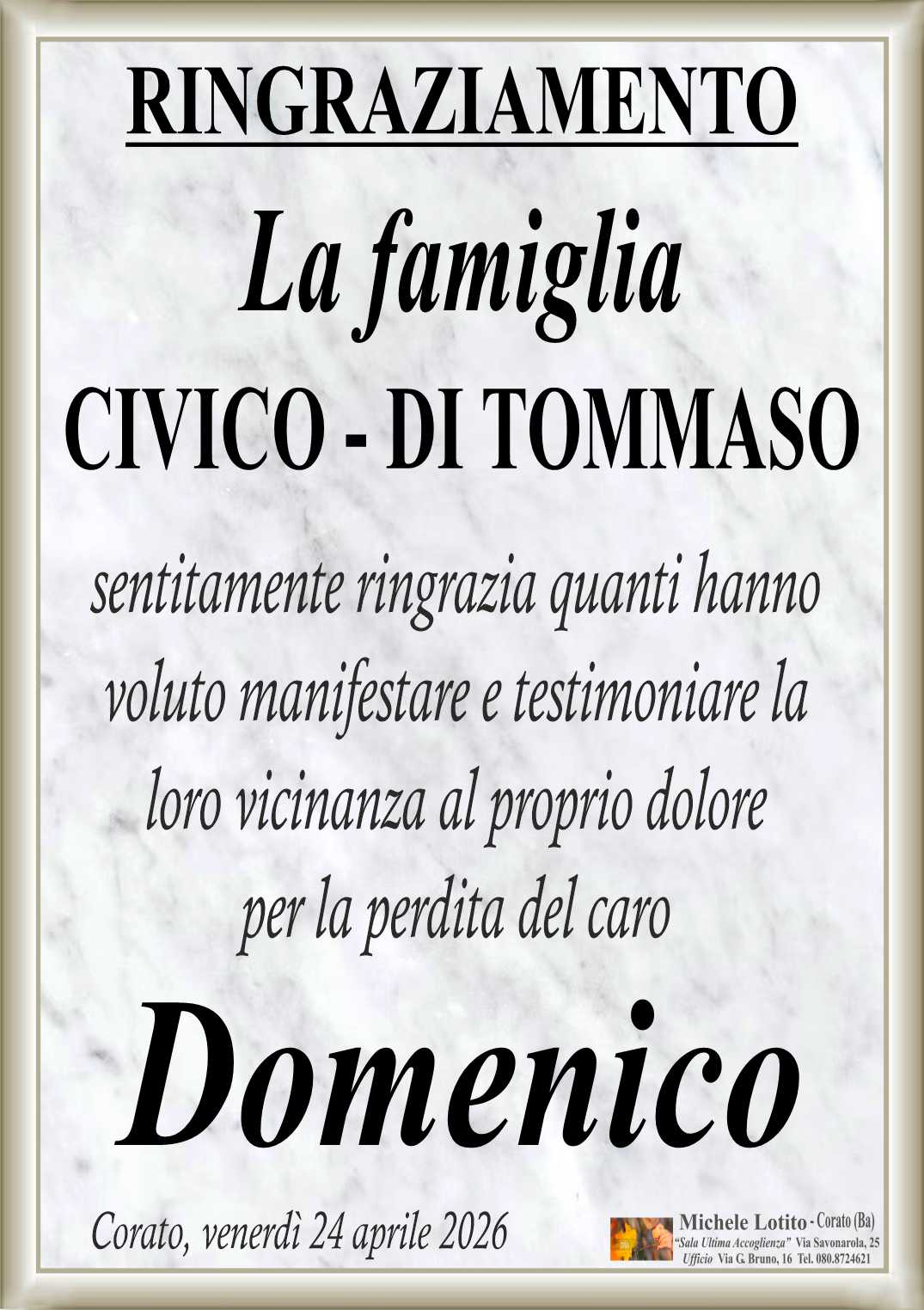 Ringraziamento DOMENICO CIVICO