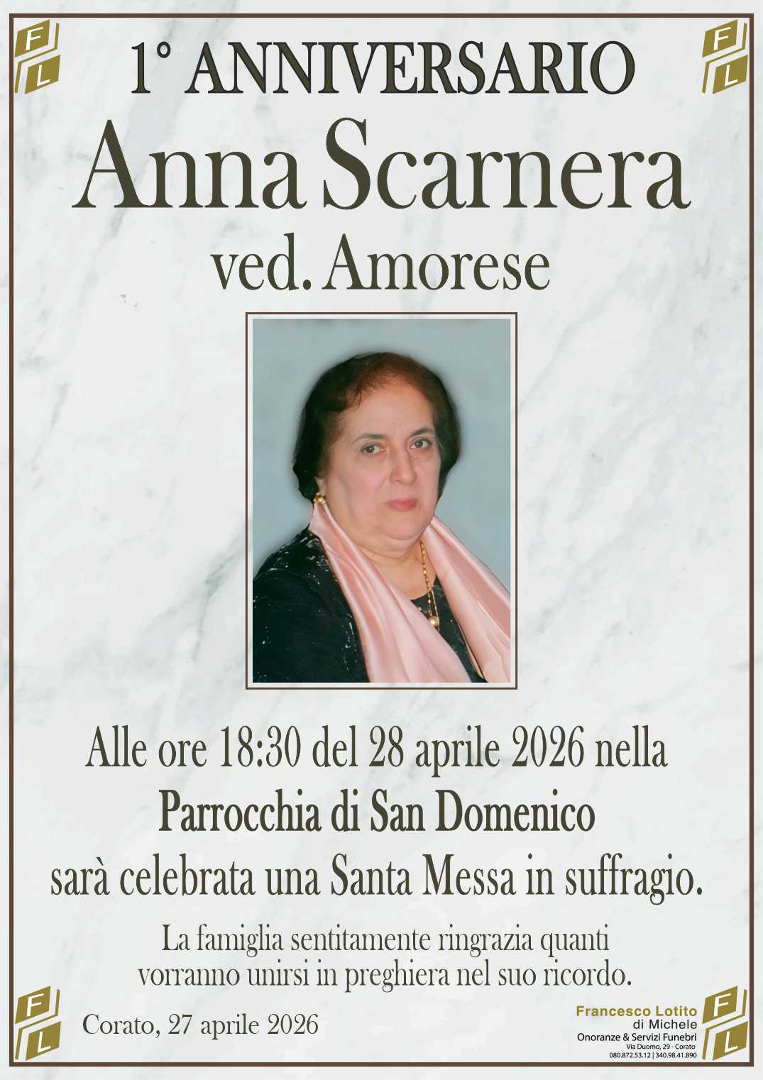 1° anniversario Anna SCARNERA ved. AMORESE