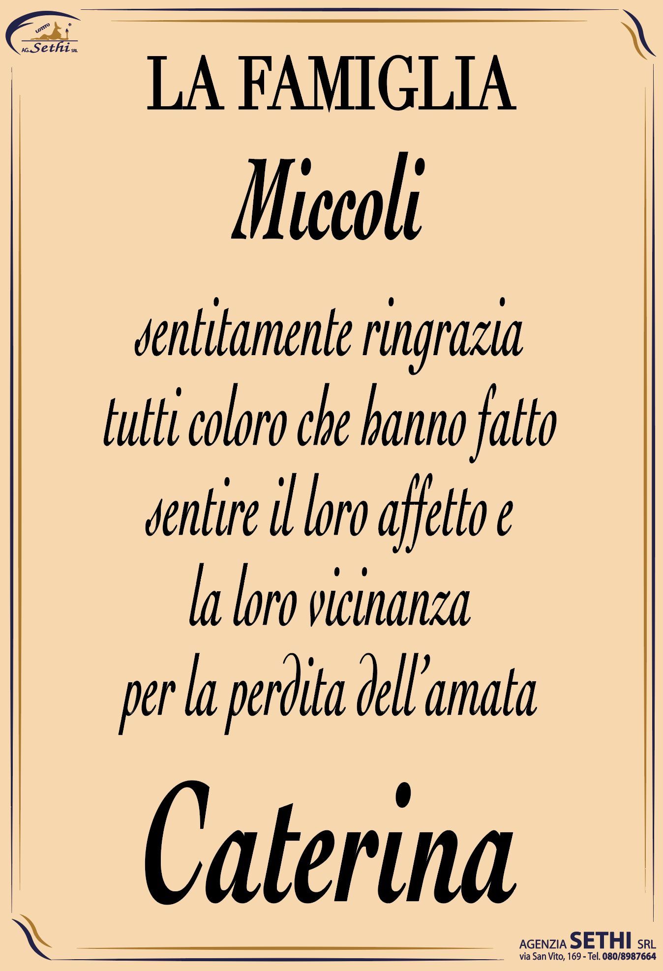 Ringraziamento Caterina Mastromauro in Miccoli