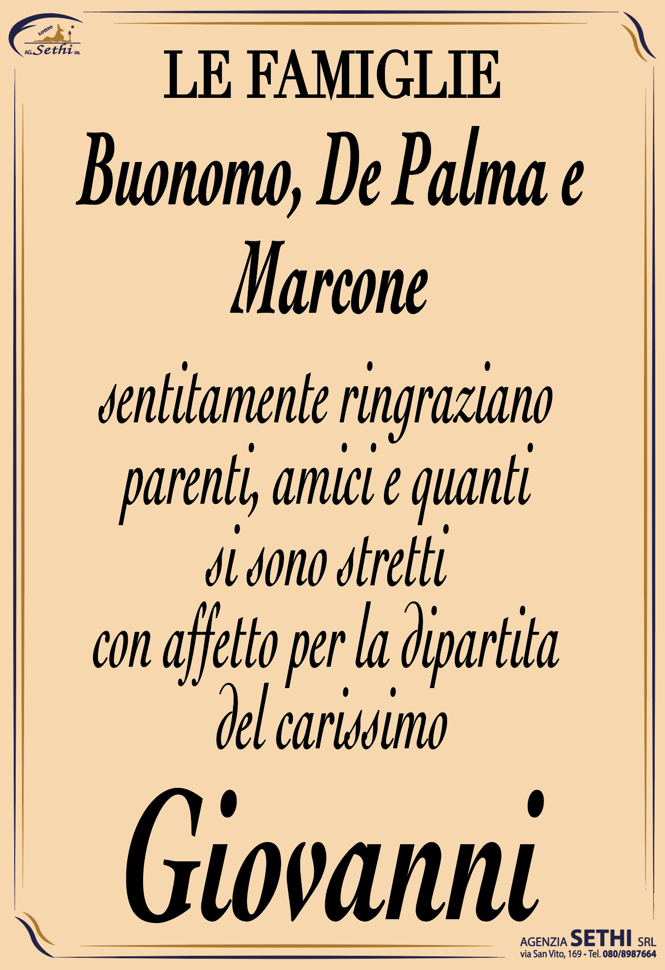 Ringraziamento Giovanni Buonomo fu Francesco