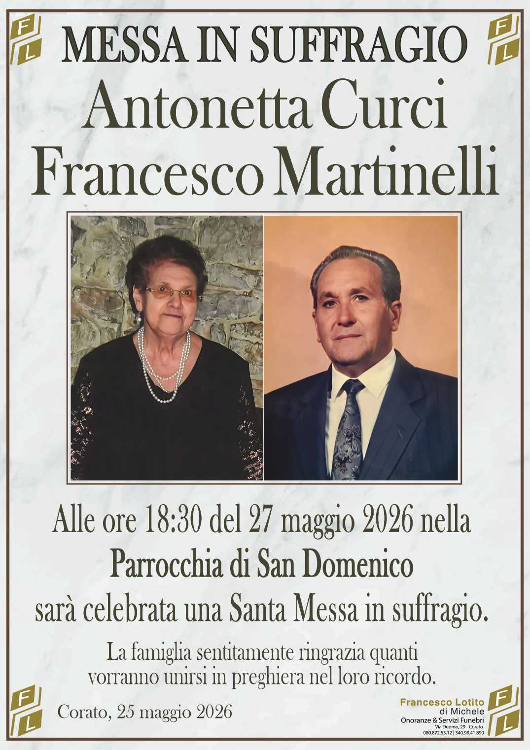 Anniversario Antonetta MARTINELLI nata CURCI