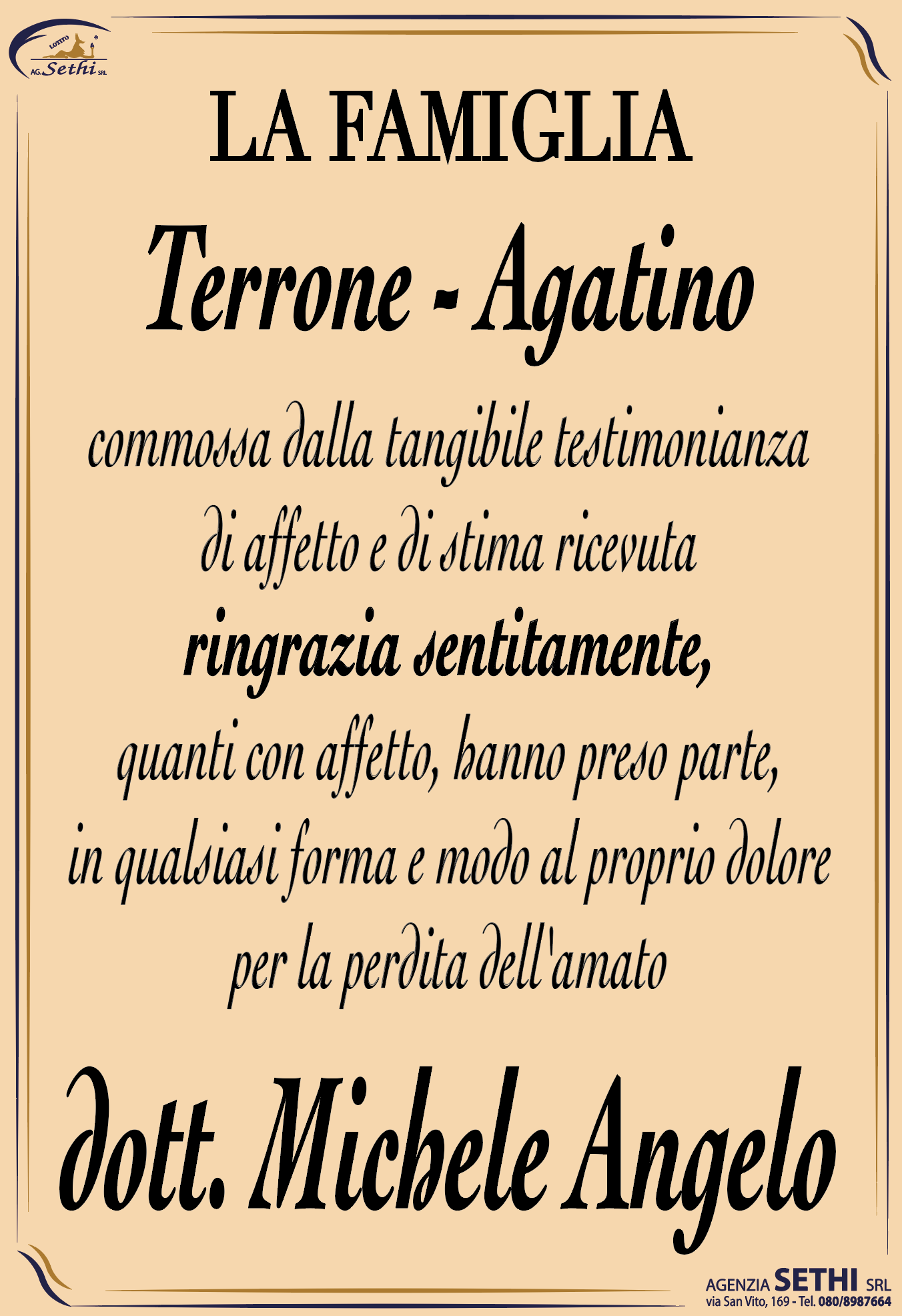 Ringraziamento Dott. Michele Angelo Terrone