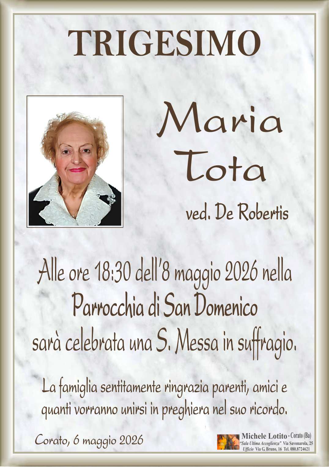 Trigesimo MARIA TOTA ved. De Robertis