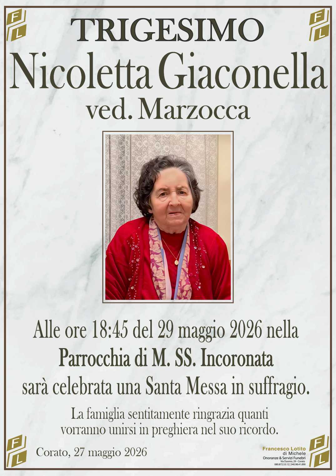 Trigesimo Nicoletta GIACONELLA ved. MARZOCCA