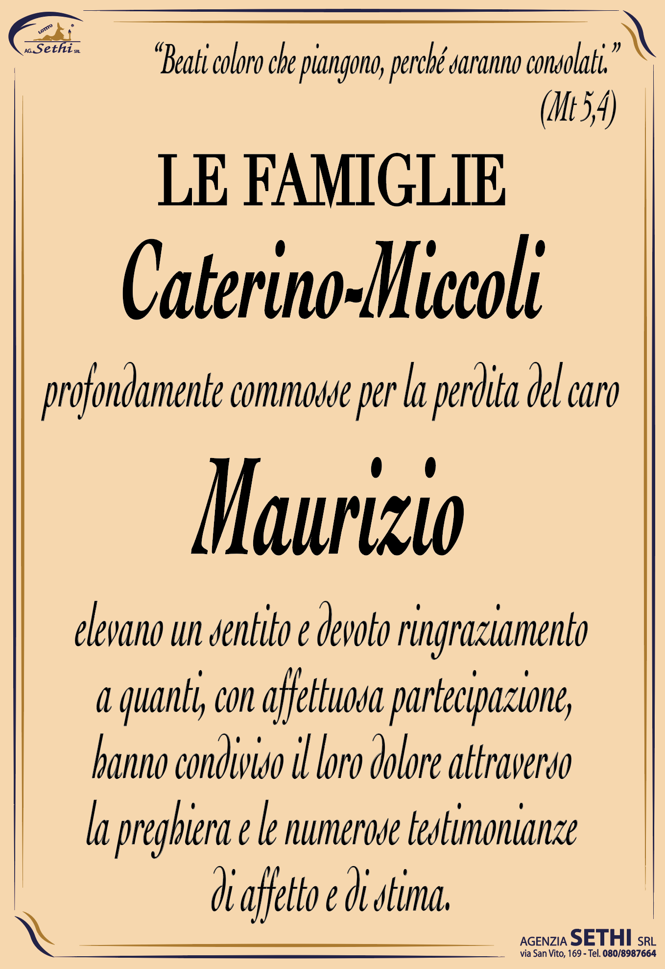 Ringraziamento Prof. Maurizio Michele Caterino (Biologo)