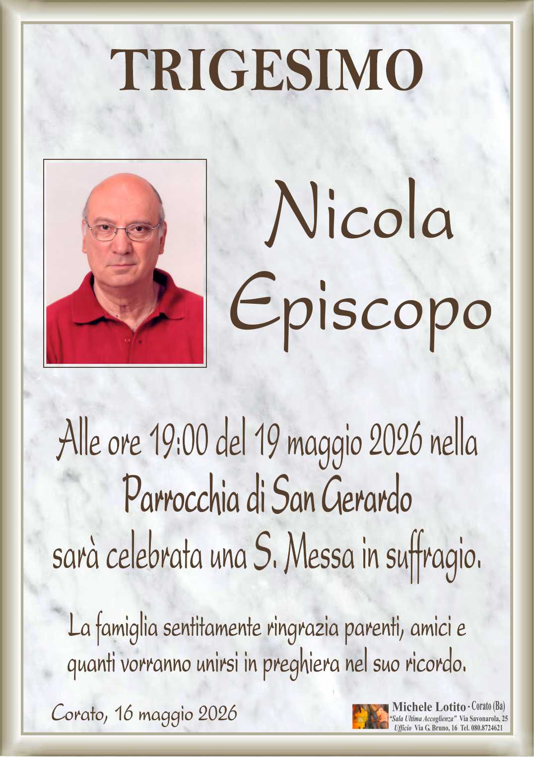 Trigesimo NICOLA EPISCOPO
