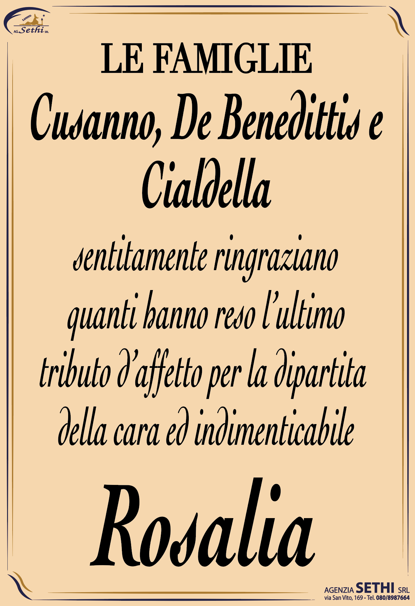 Ringraziamento Rosalia Carelli