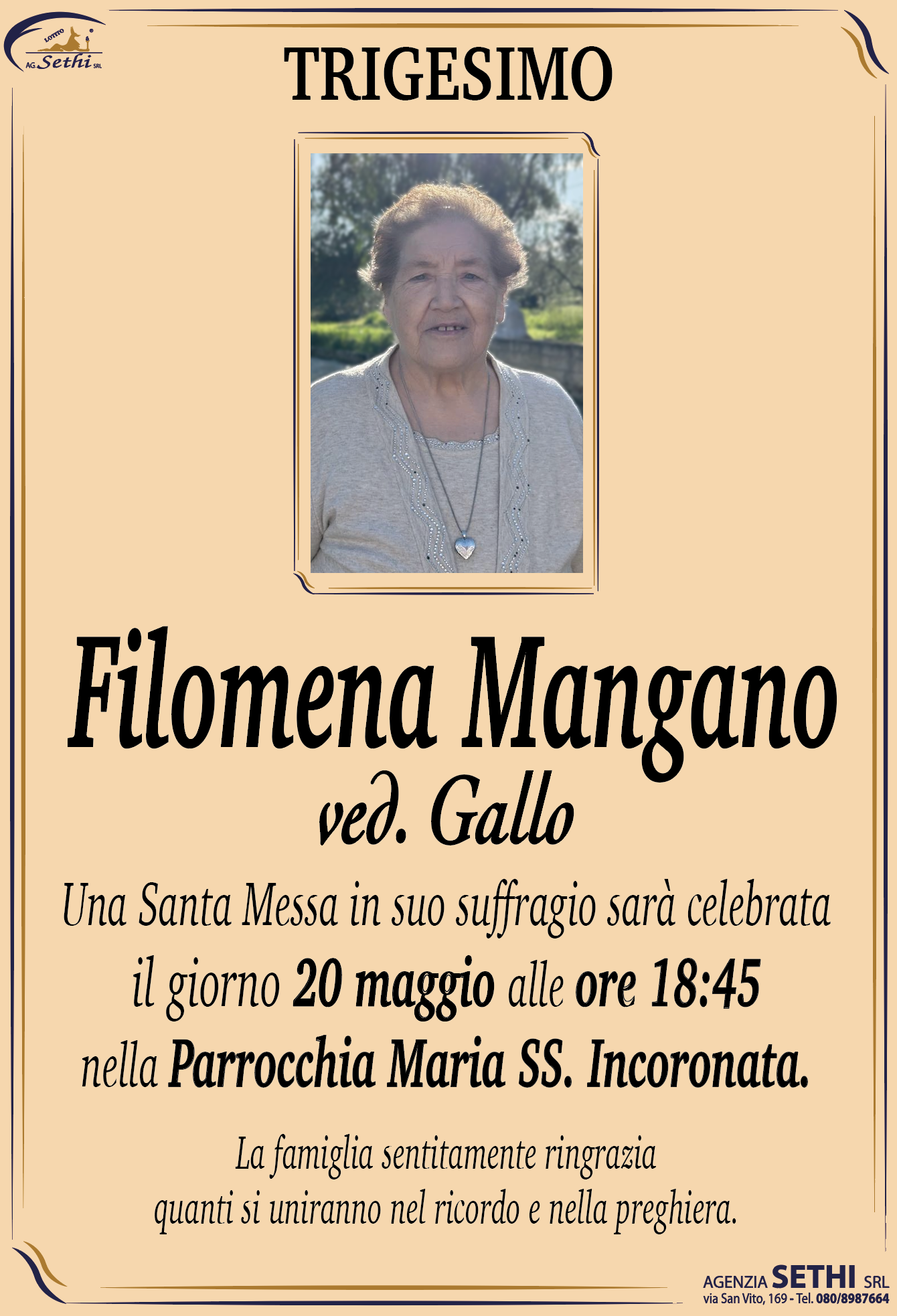Trigesimo Filomena Mangano ved. Gallo