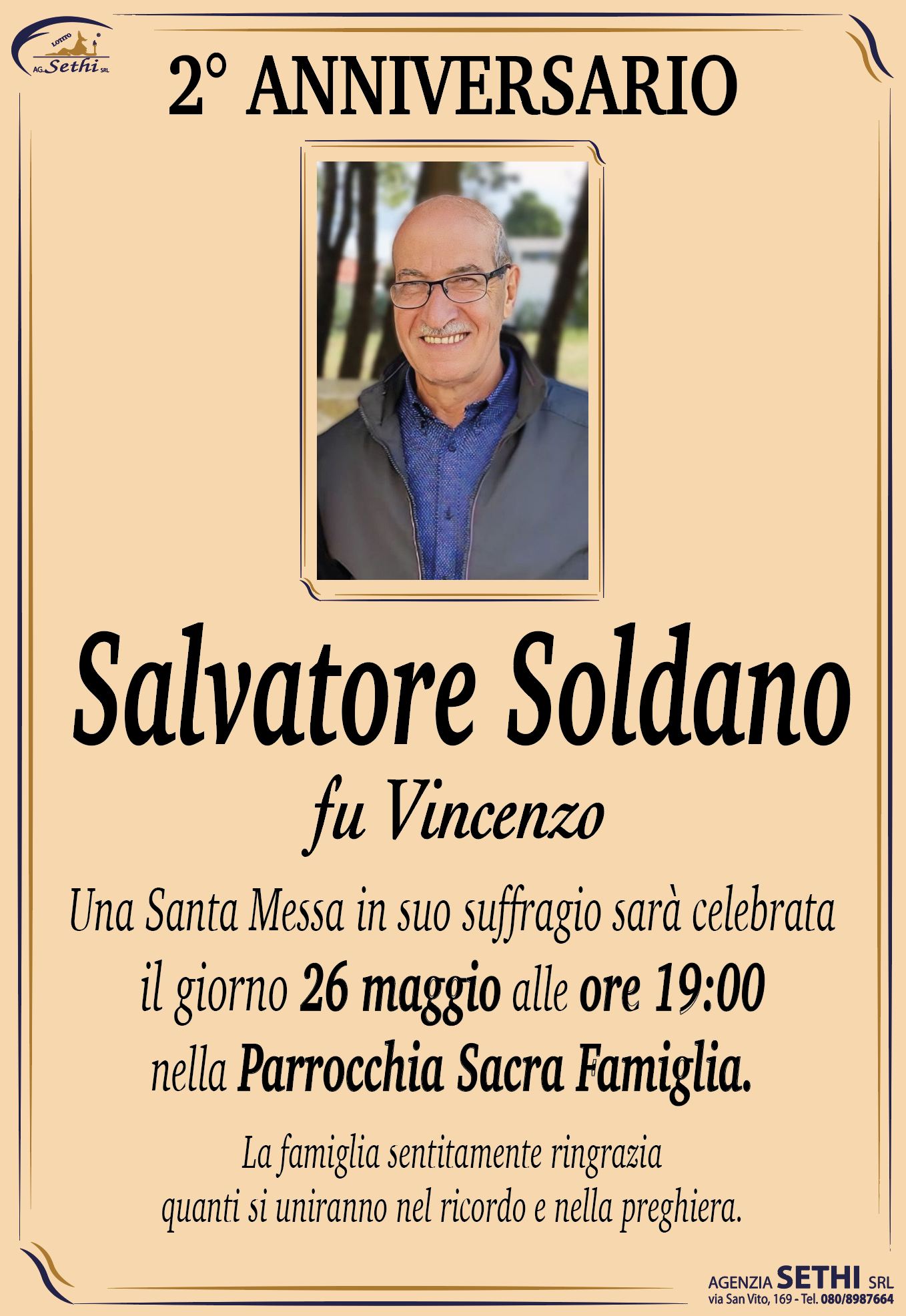 2° anniversario Salvatore Soldano fu Vincenzo (Ex dipendente Pastificio Riscossa)