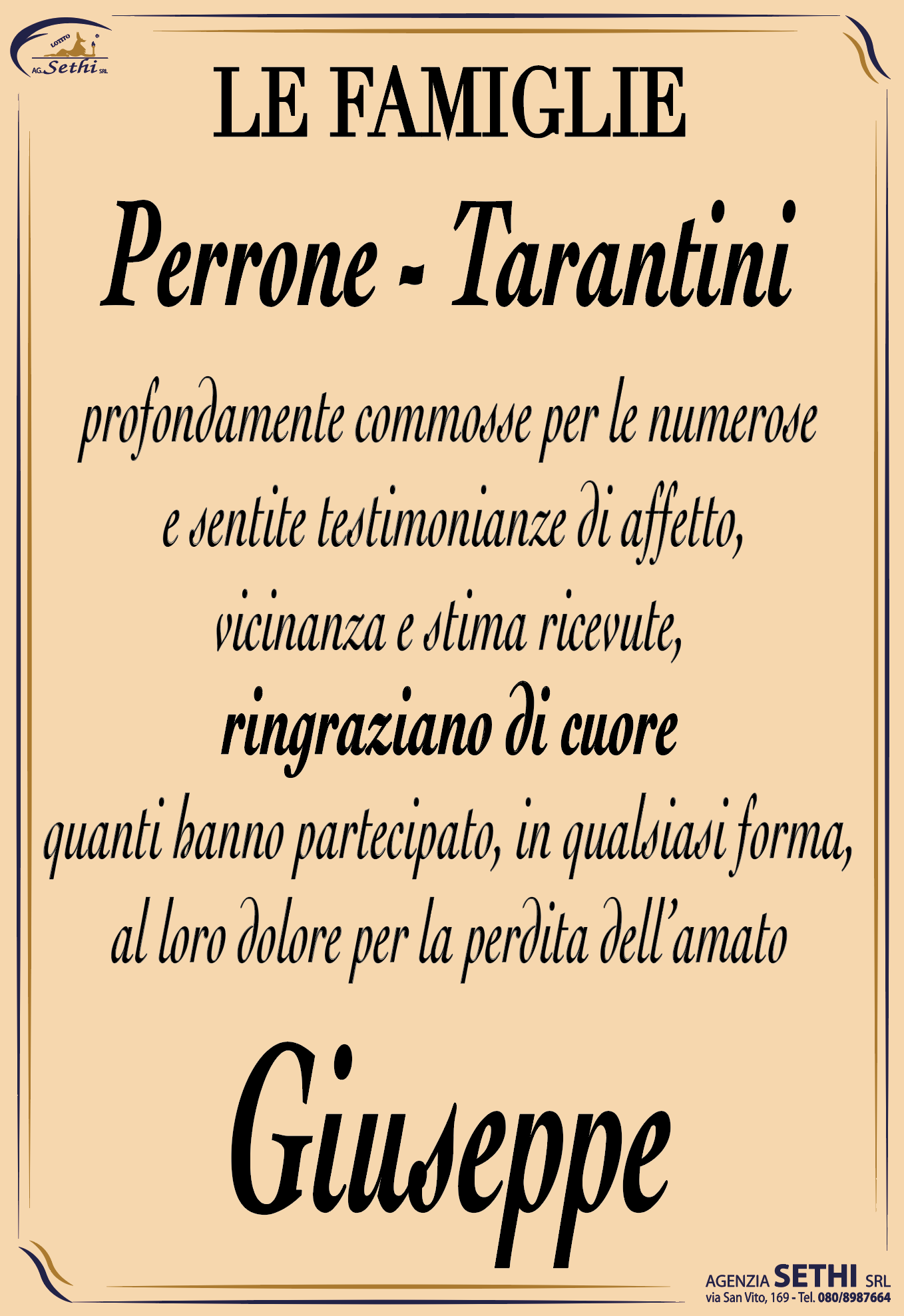 Ringraziamento Giuseppe Perrone di Antonio
