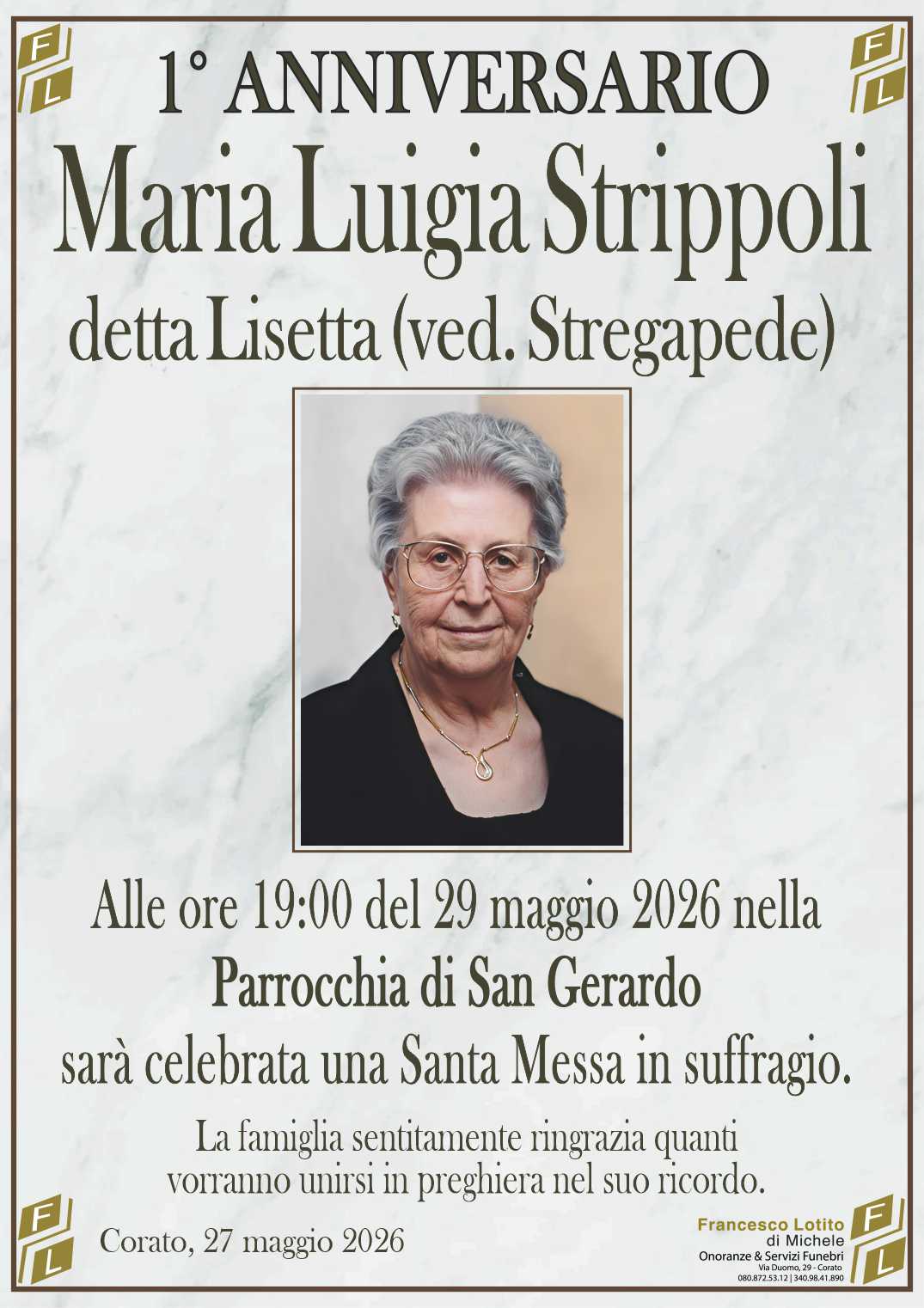1° anniversario Maria Luigia STRIPPOLI detta Lisetta ved. STREGAPEDE
