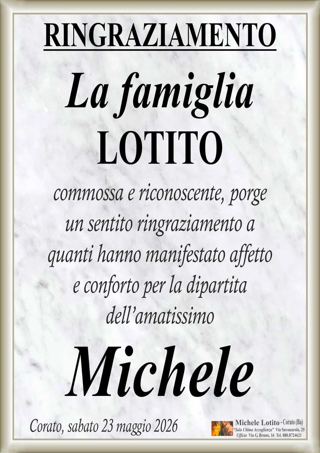 Ringraziamento MICHELE LOTITO (ex Priore Confraternita San Giuseppe)