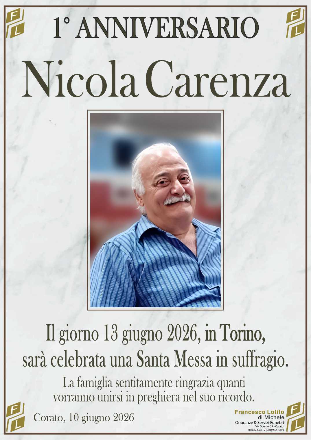 1° anniversario Nicola CARENZA