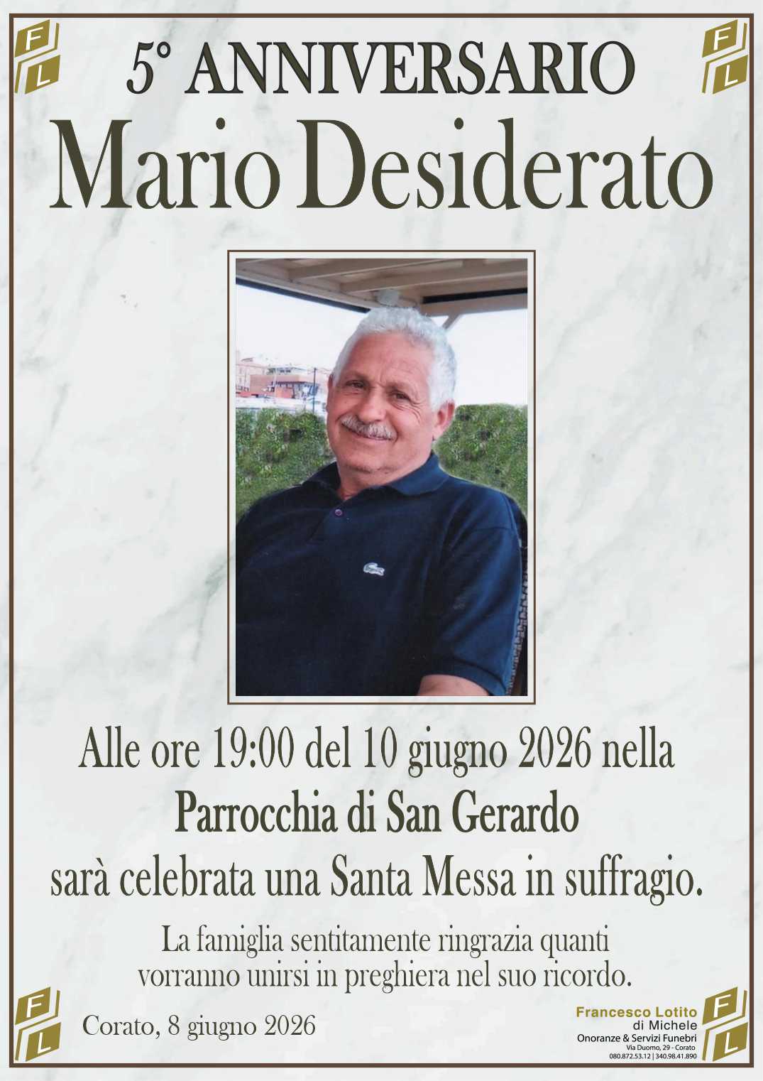 5° anniversario Mario DESIDERATO
