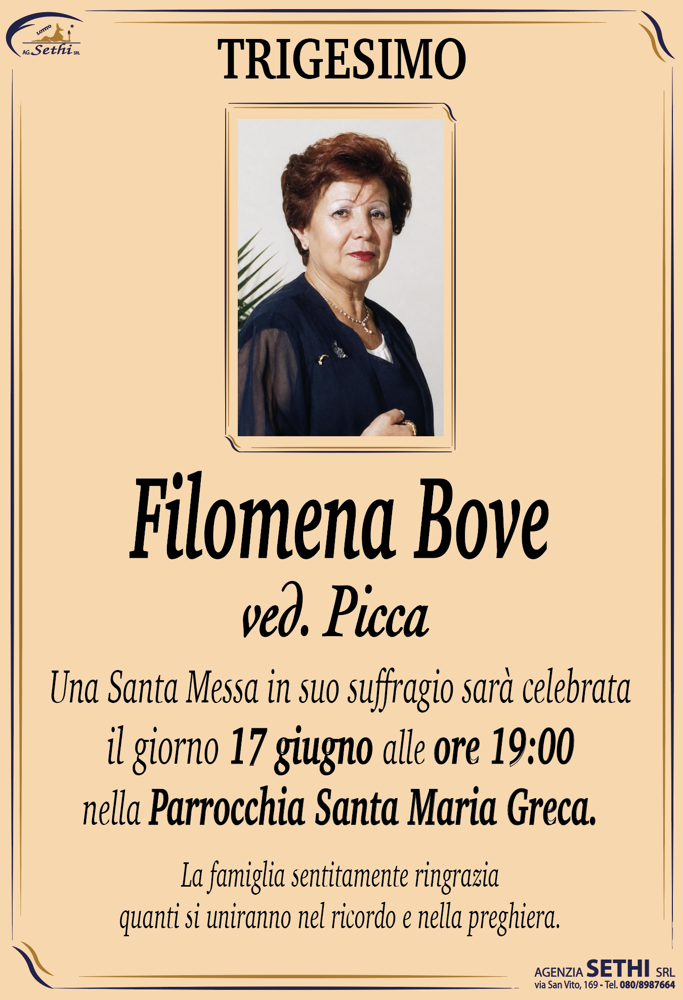 Trigesimo Filomena Bove ved. Picca