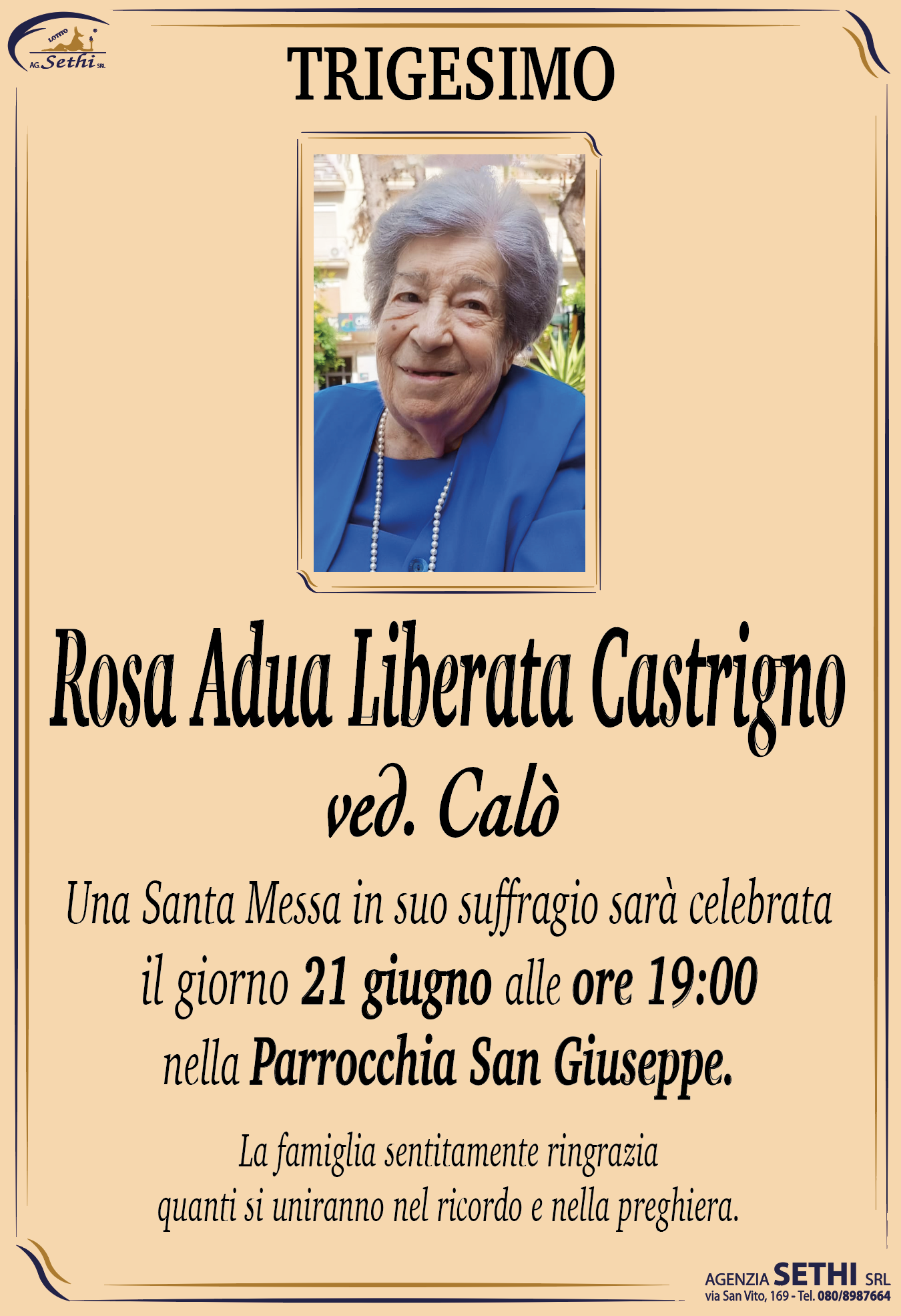 Trigesimo Rosa Adua Liberata Castrigno ved. Calò